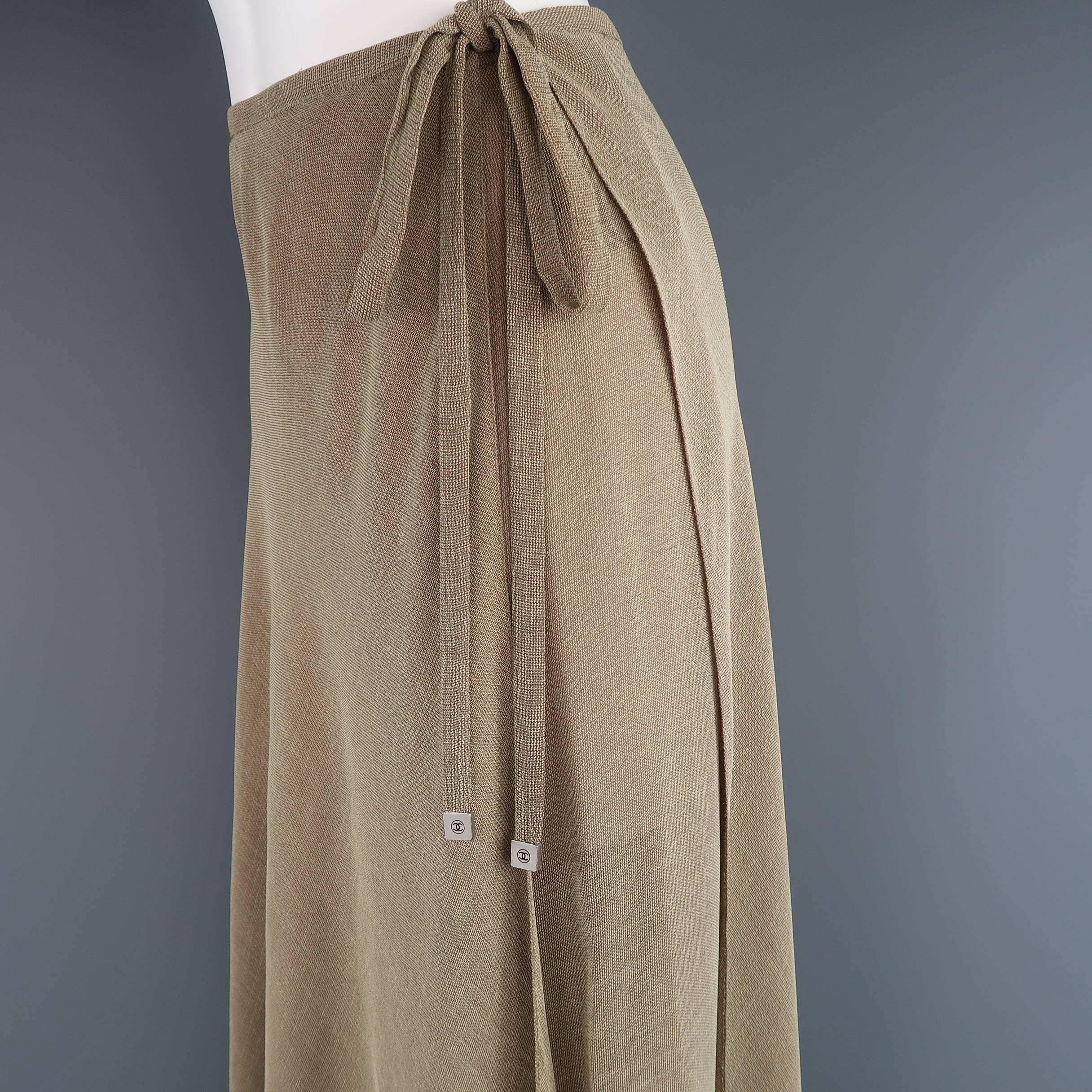 CHANEL 1999 Size 6 Beige Viscose Blend Wrap & Tie Maxi Skirt 2