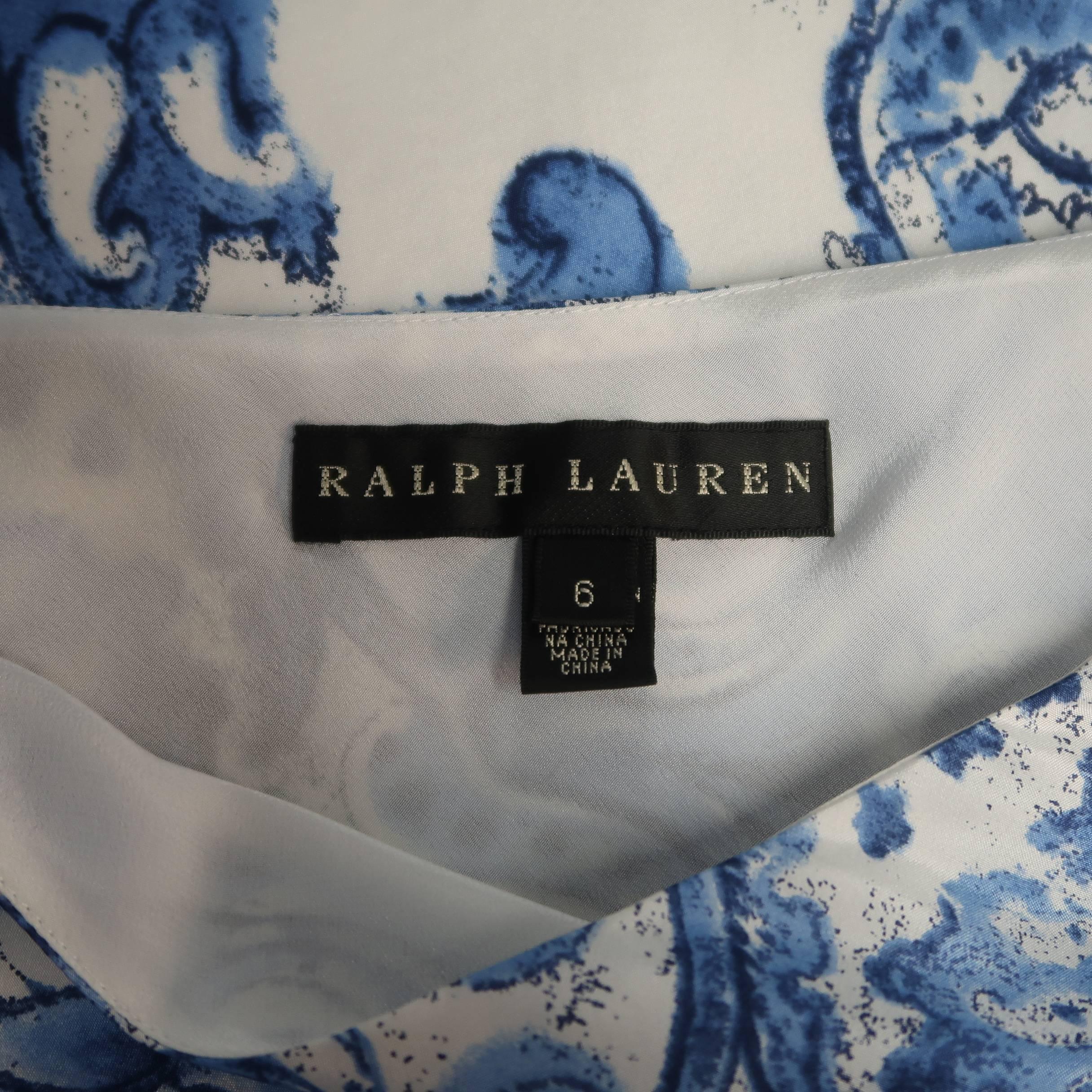 RALPH LAUREN Size 6 White & Blue Floral Paisley Silk A line Flair Maxi Skirt In Good Condition In San Francisco, CA