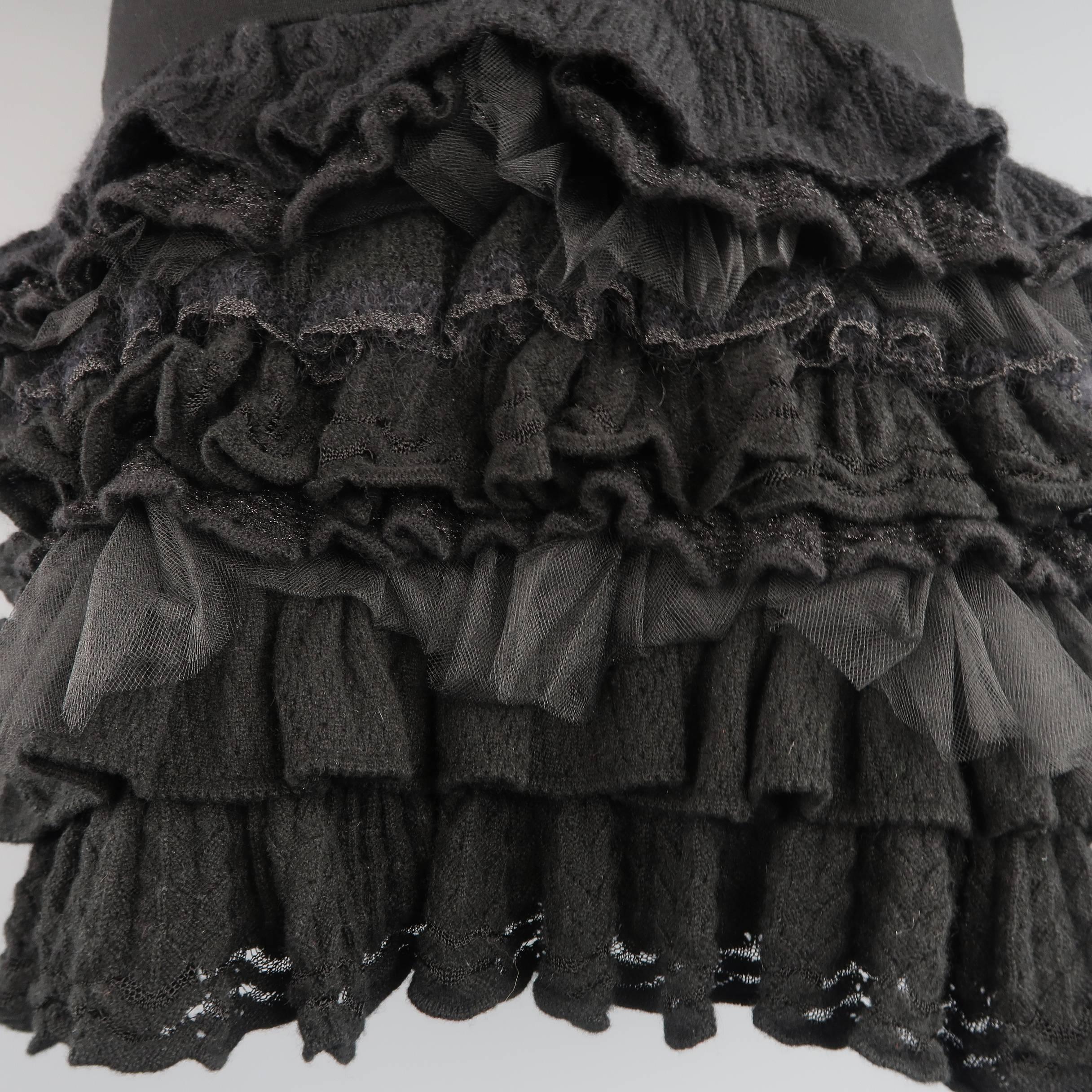 Women's RALPH LAUREN COLLECTION Size M Black Drop Waist Wool & Tulle Ruffle Skirt