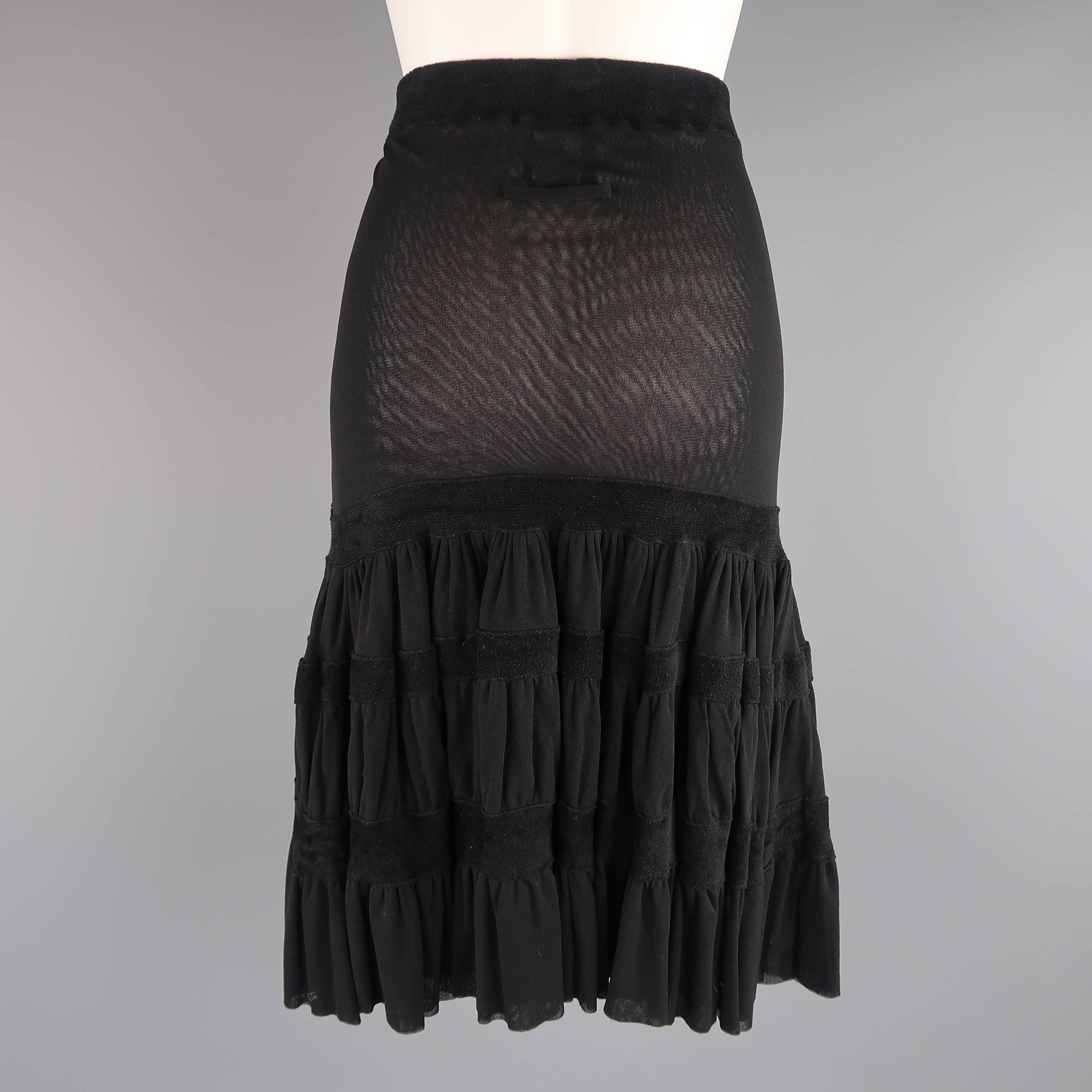 Women's Jean Paul Gaultier Black Mesh Velour Trim Drop Waist Ruffle Skirt