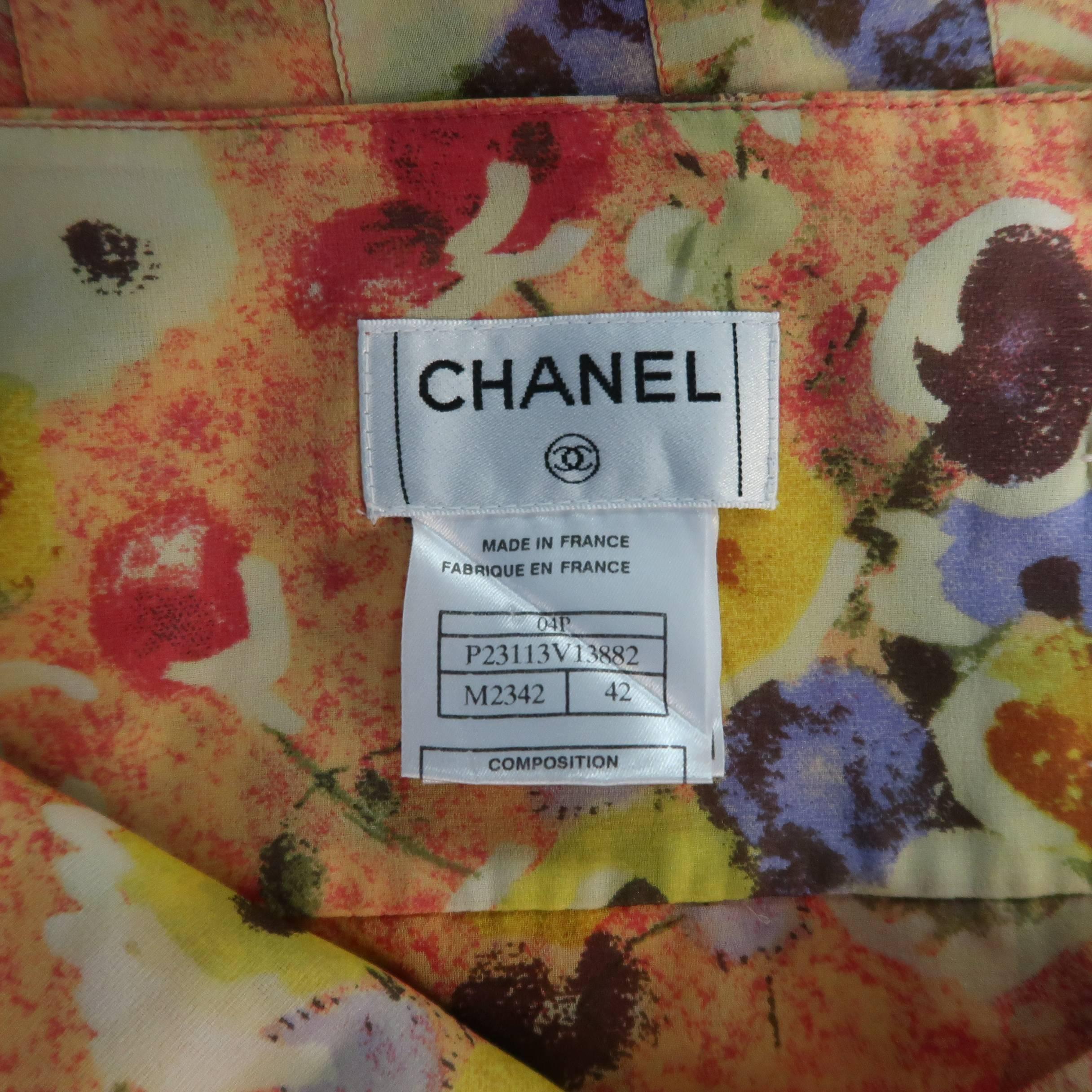 Chanel Orange Floral Print Silk Chiffon Pleated Skirt, 2004  3