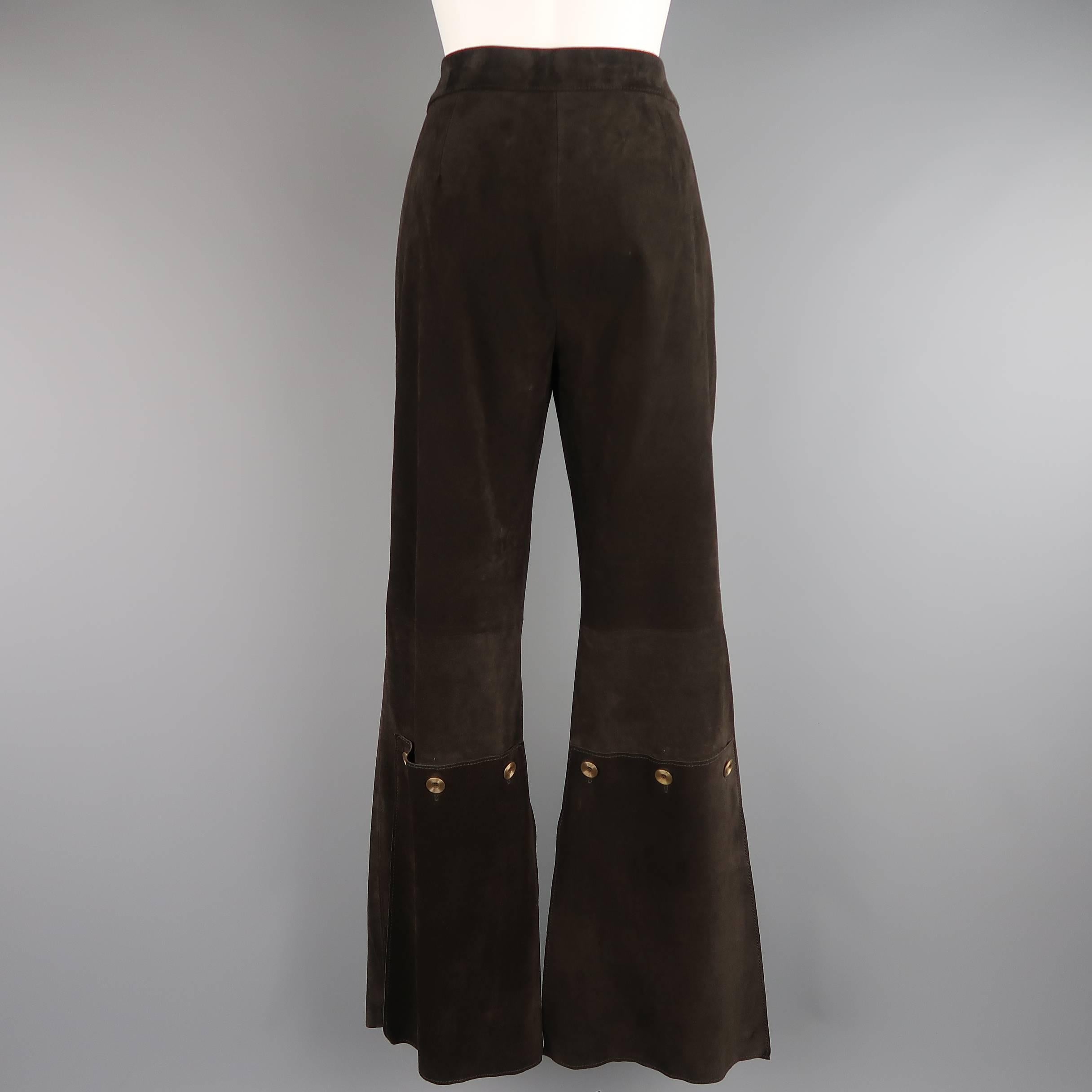 Women's Brown VALENTINO Pants Suede Bell Bottom Slit Flair - Size 8 