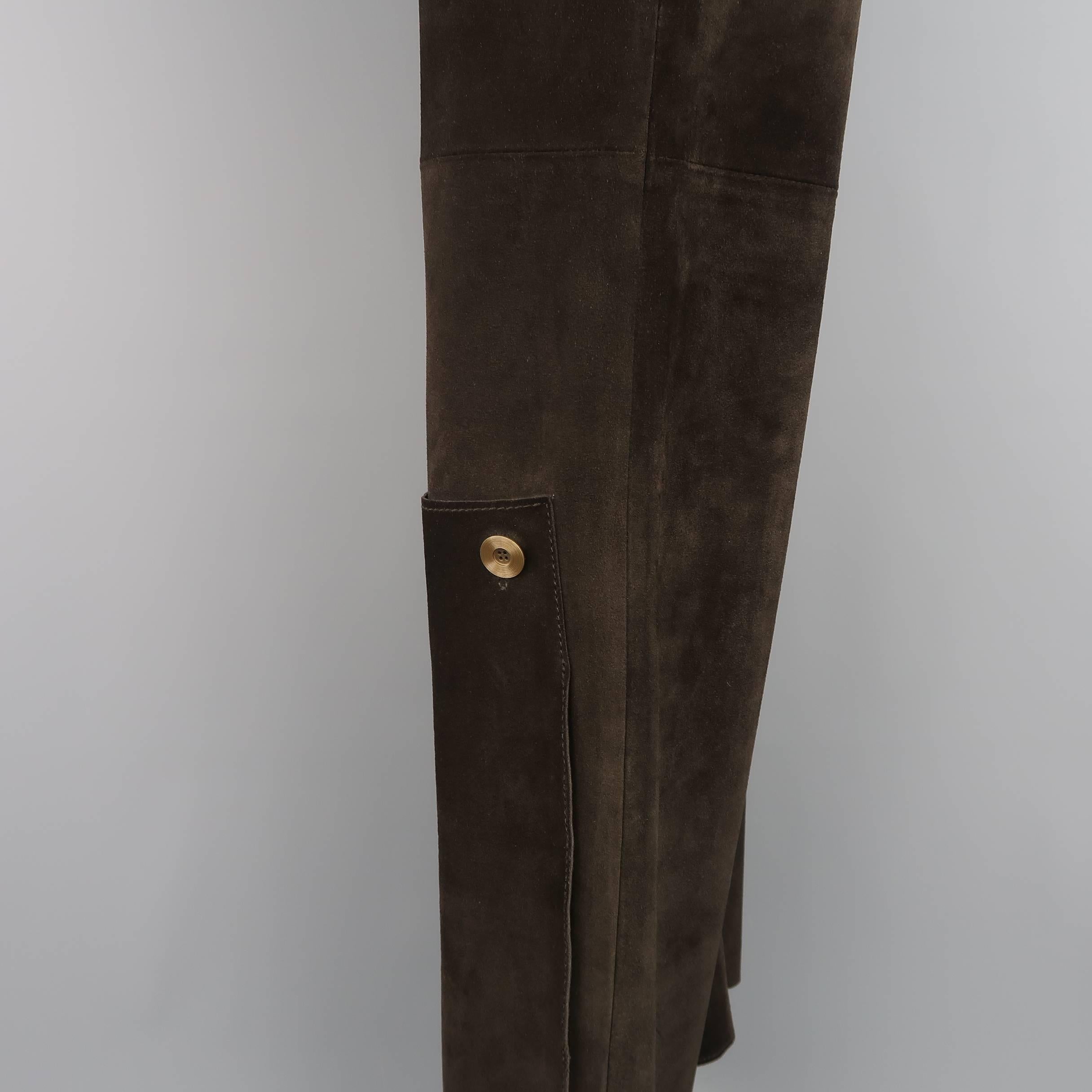 Brown VALENTINO Pants Suede Bell Bottom Slit Flair - Size 8  In Good Condition In San Francisco, CA