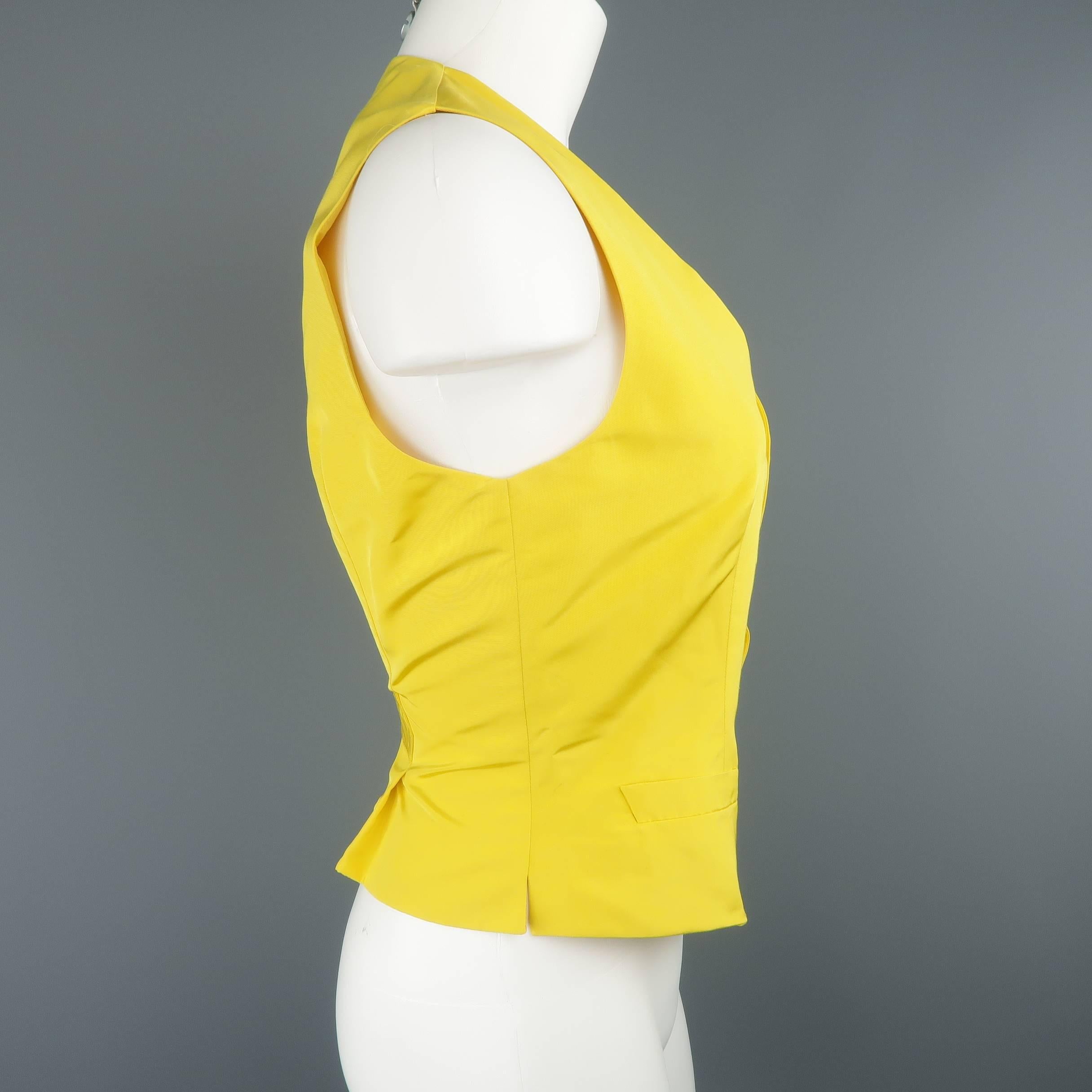 RALPH LAUREN Size 8 Yellow Twill Silk V Neck Dress Vest In Excellent Condition In San Francisco, CA
