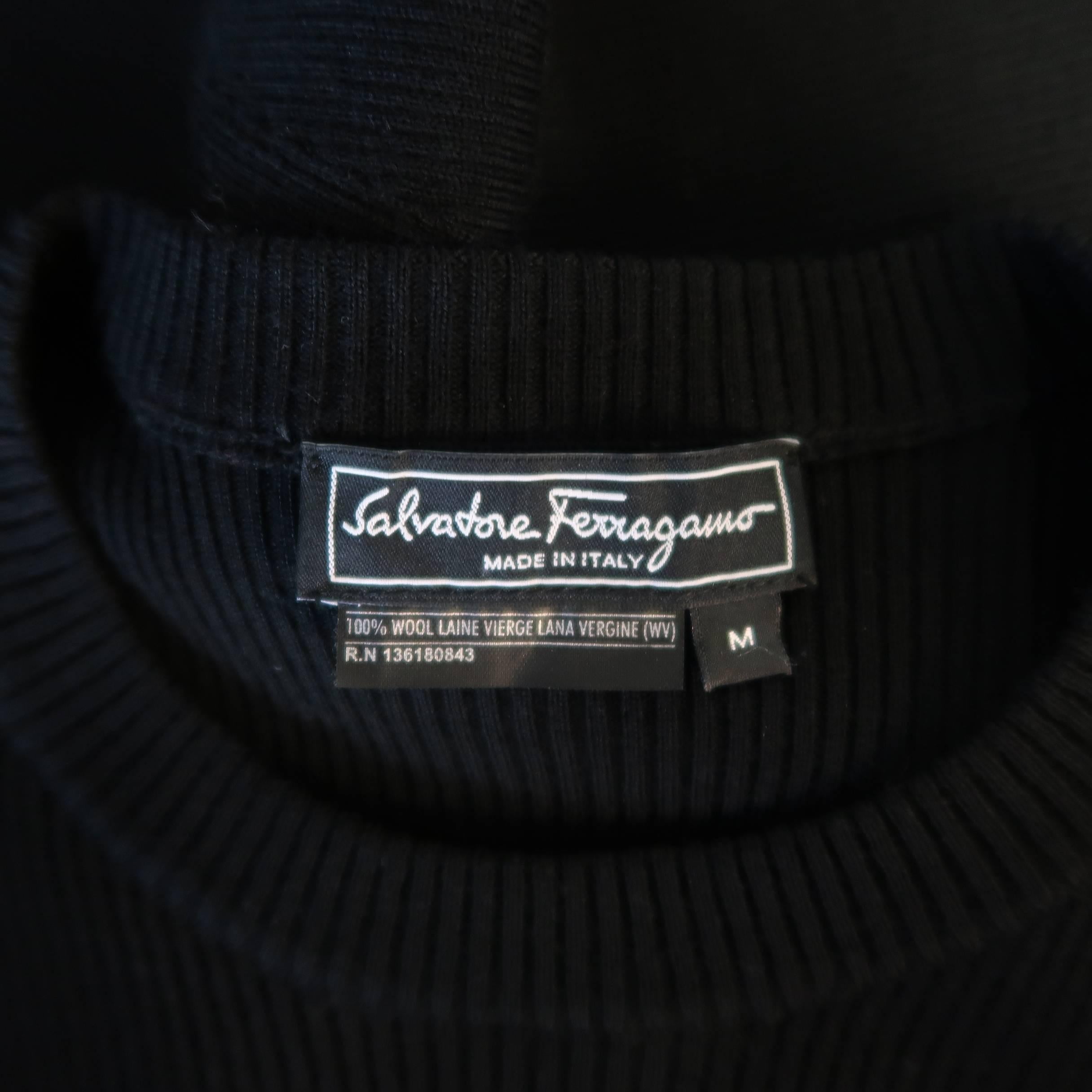 SALVATORE FERRAGAMO Size M Black Wool Ribbed Knit Asymmetrical Peplum Pullover 4