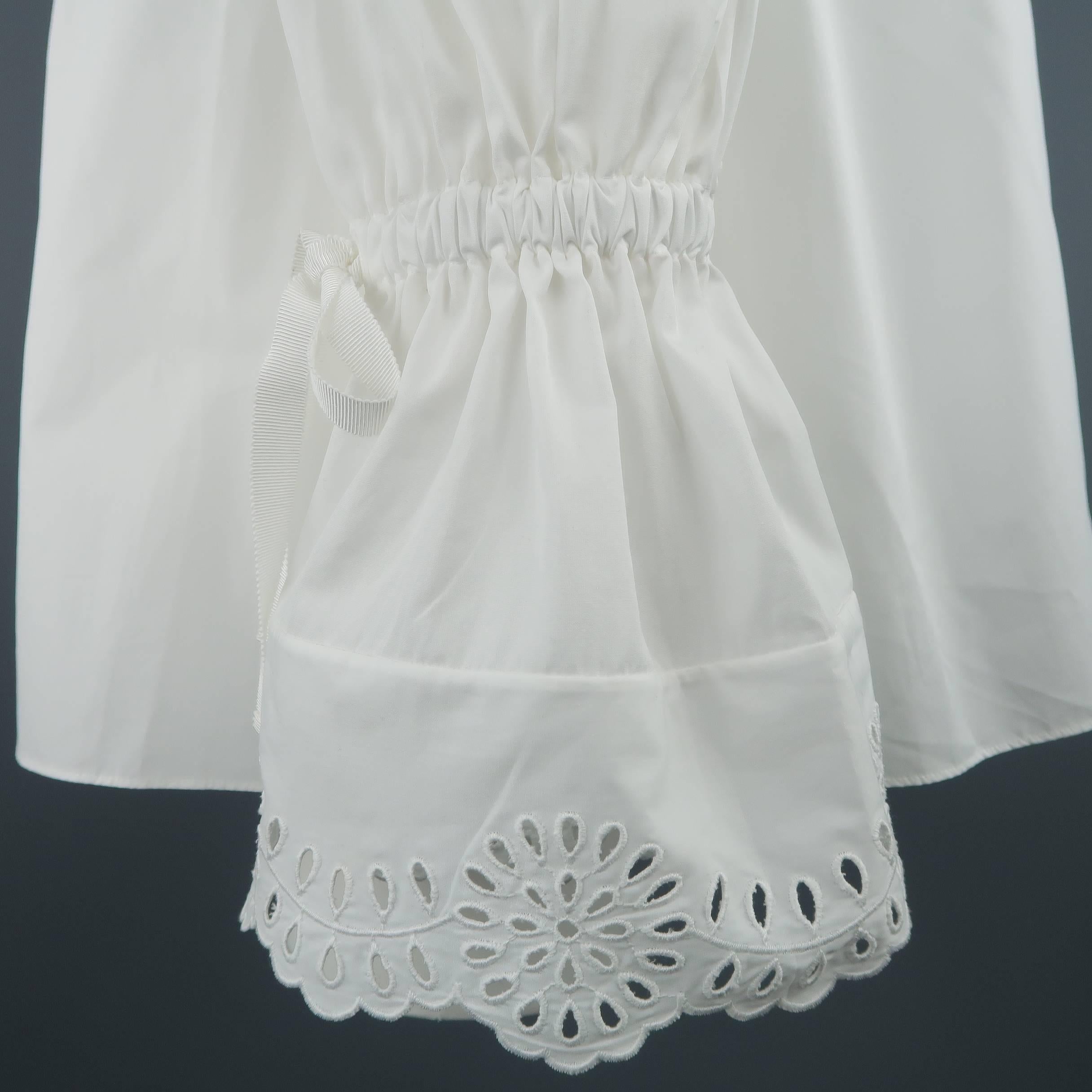 Women's ALEXANDER MCQUEEN Size 4 White Cotton Off The Shoulder A Line Peasant Blouse