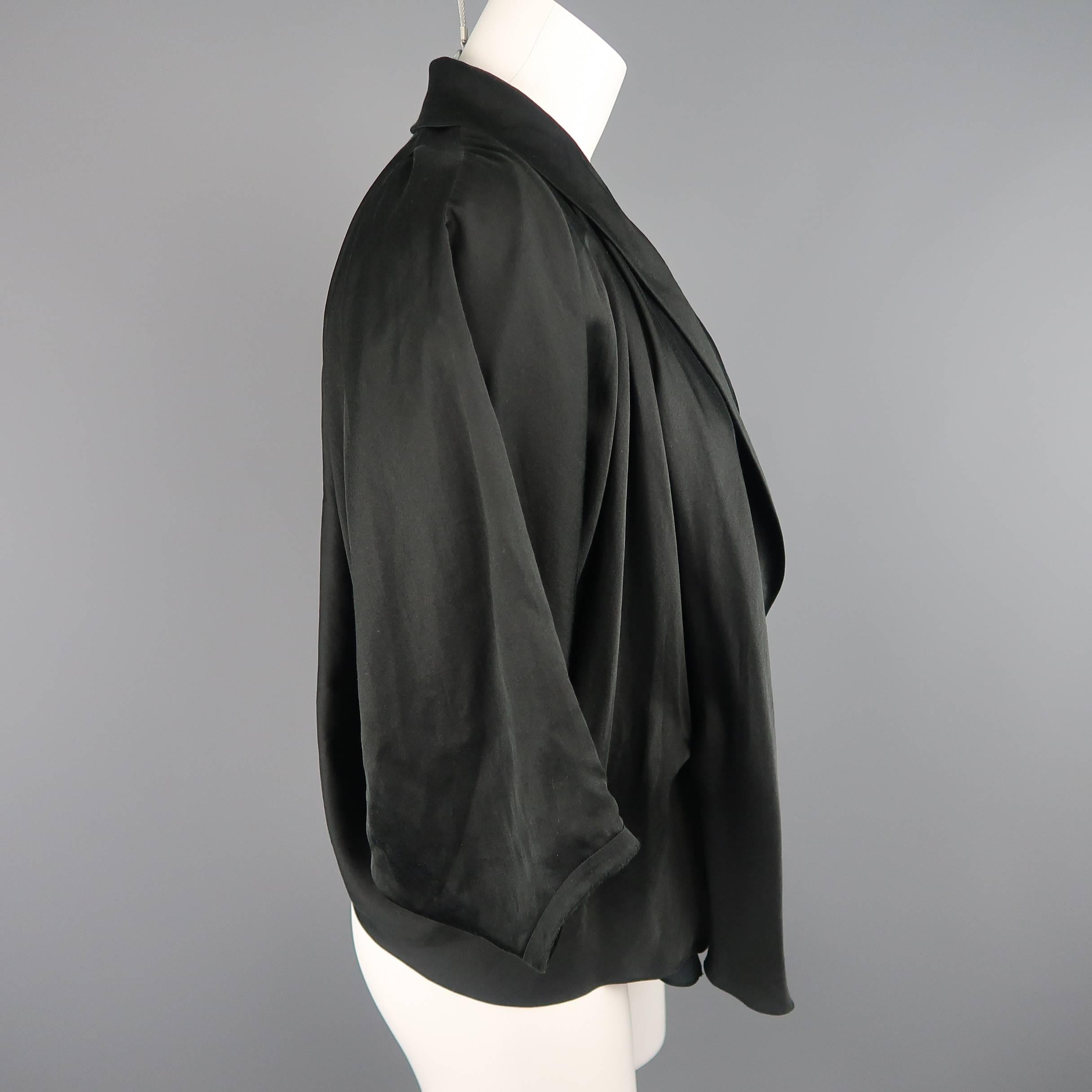 LANVIN Size 4 Black Silk / Cotton Draped Asymmetrical Wrap Blouse 1