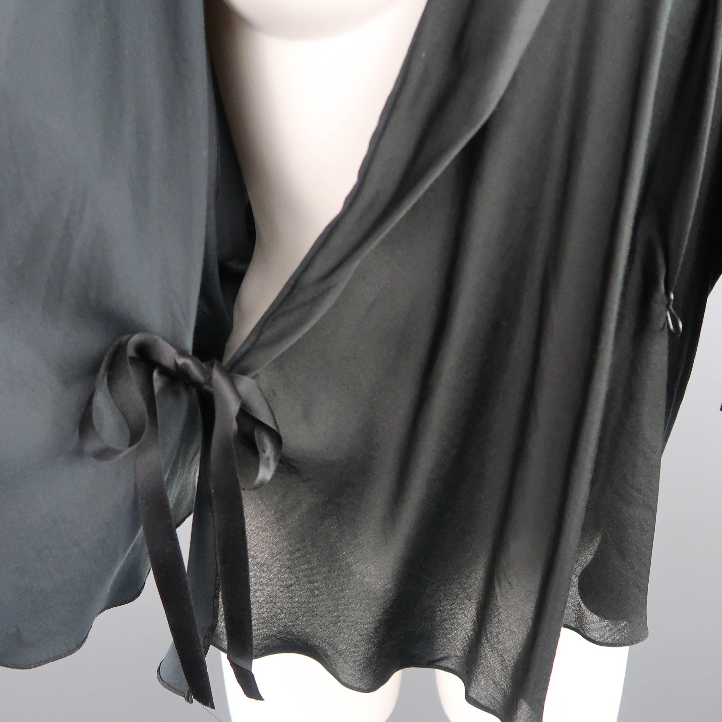 LANVIN Size 4 Black Silk / Cotton Draped Asymmetrical Wrap Blouse In Excellent Condition In San Francisco, CA