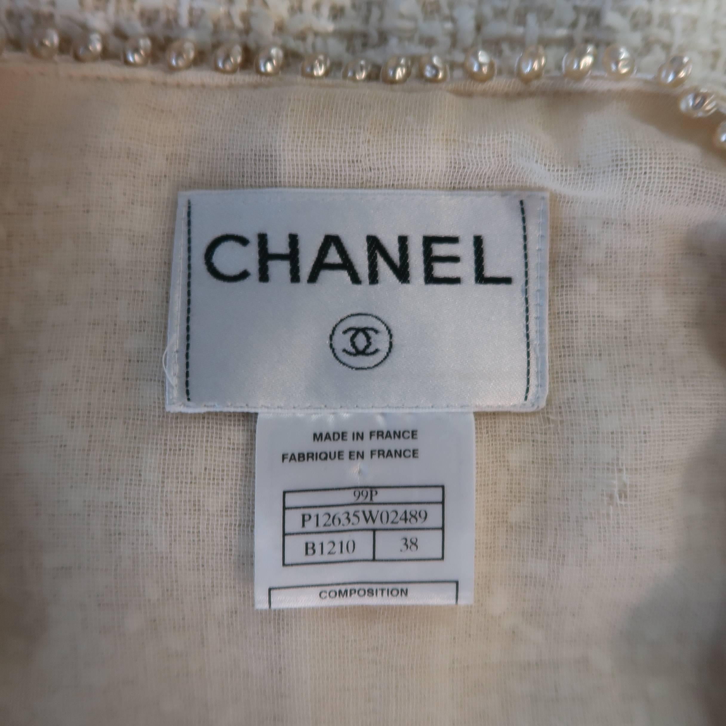 Chanel Cream Cotton Blend Tweed Pearl Piping Coat Jacket, Spring 1999 4