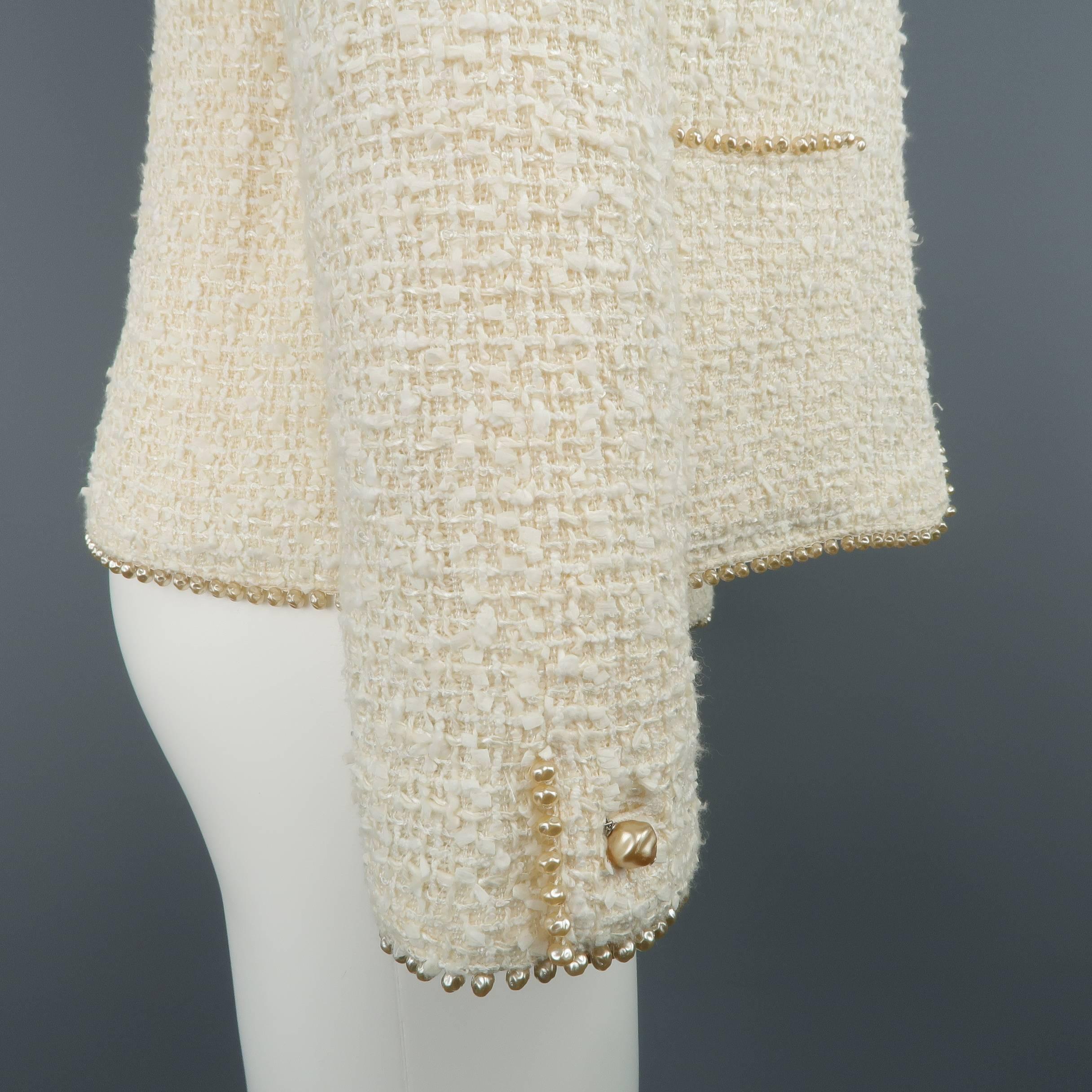 Chanel Cream Cotton Blend Tweed Pearl Piping Coat Jacket, Spring 1999 1