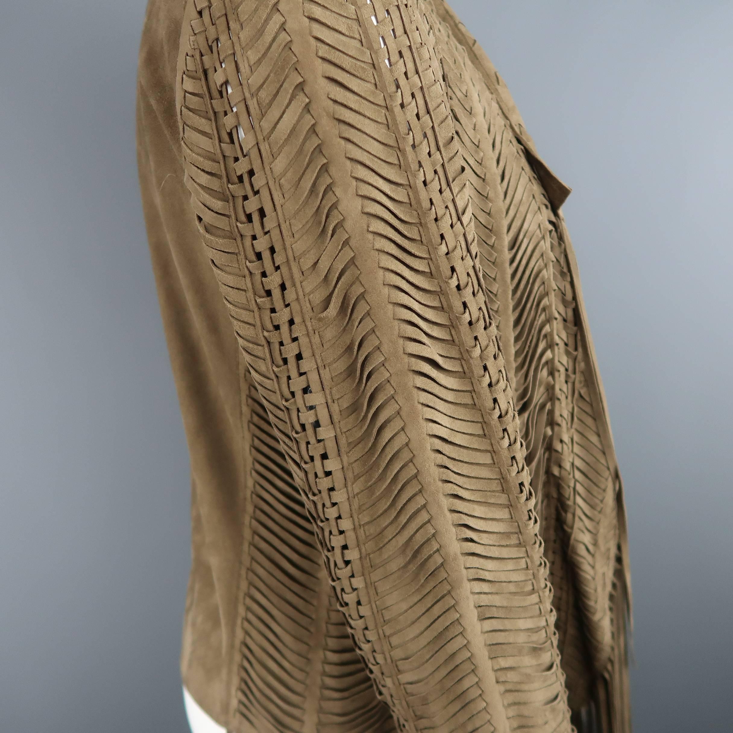 RALPH LAUREN COLLECTION Size 6 Olive Taupe Woven Fringe Jacket - Retail $4500 2