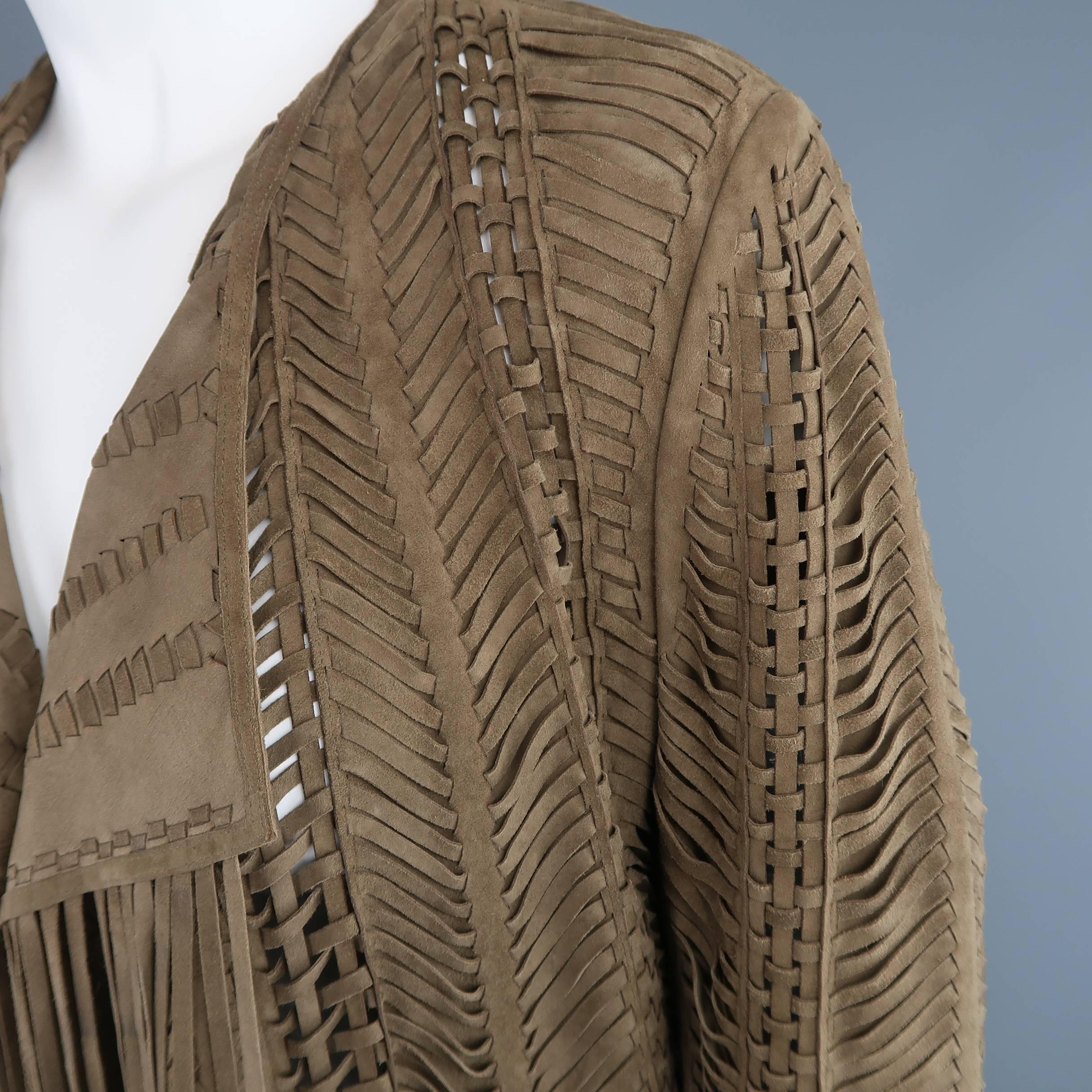 RALPH LAUREN COLLECTION Size 6 Olive Taupe Woven Fringe Jacket - Retail $4500 In Excellent Condition In San Francisco, CA