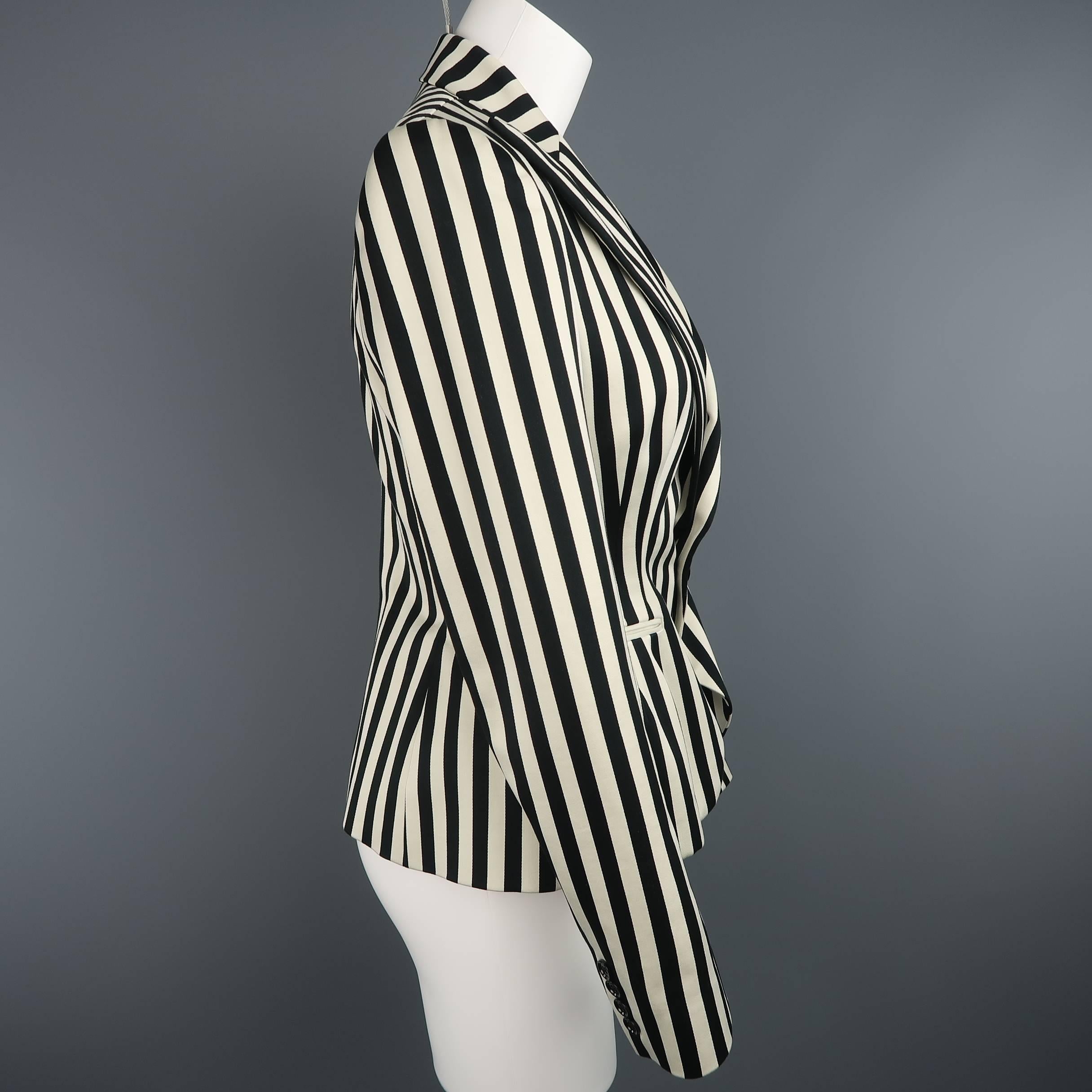 Women's Ralph Lauren Cream and Black Striped Cotton Peak Lapel Jacket
