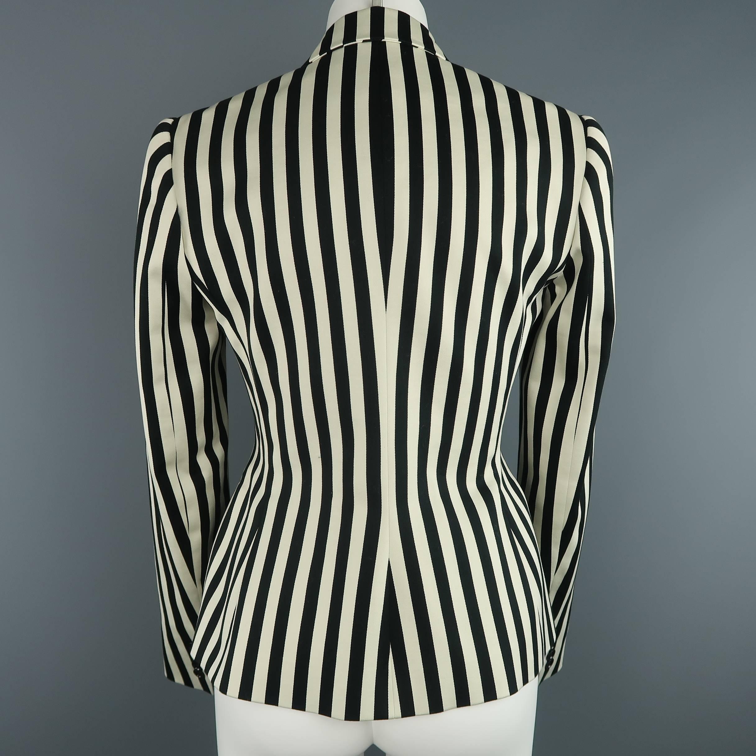 Ralph Lauren Cream and Black Striped Cotton Peak Lapel Jacket 1