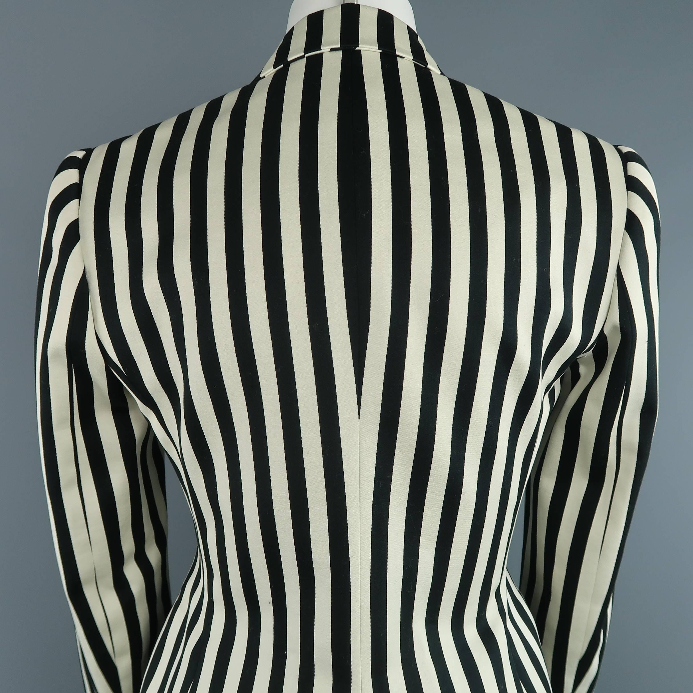 Ralph Lauren Cream and Black Striped Cotton Peak Lapel Jacket 2