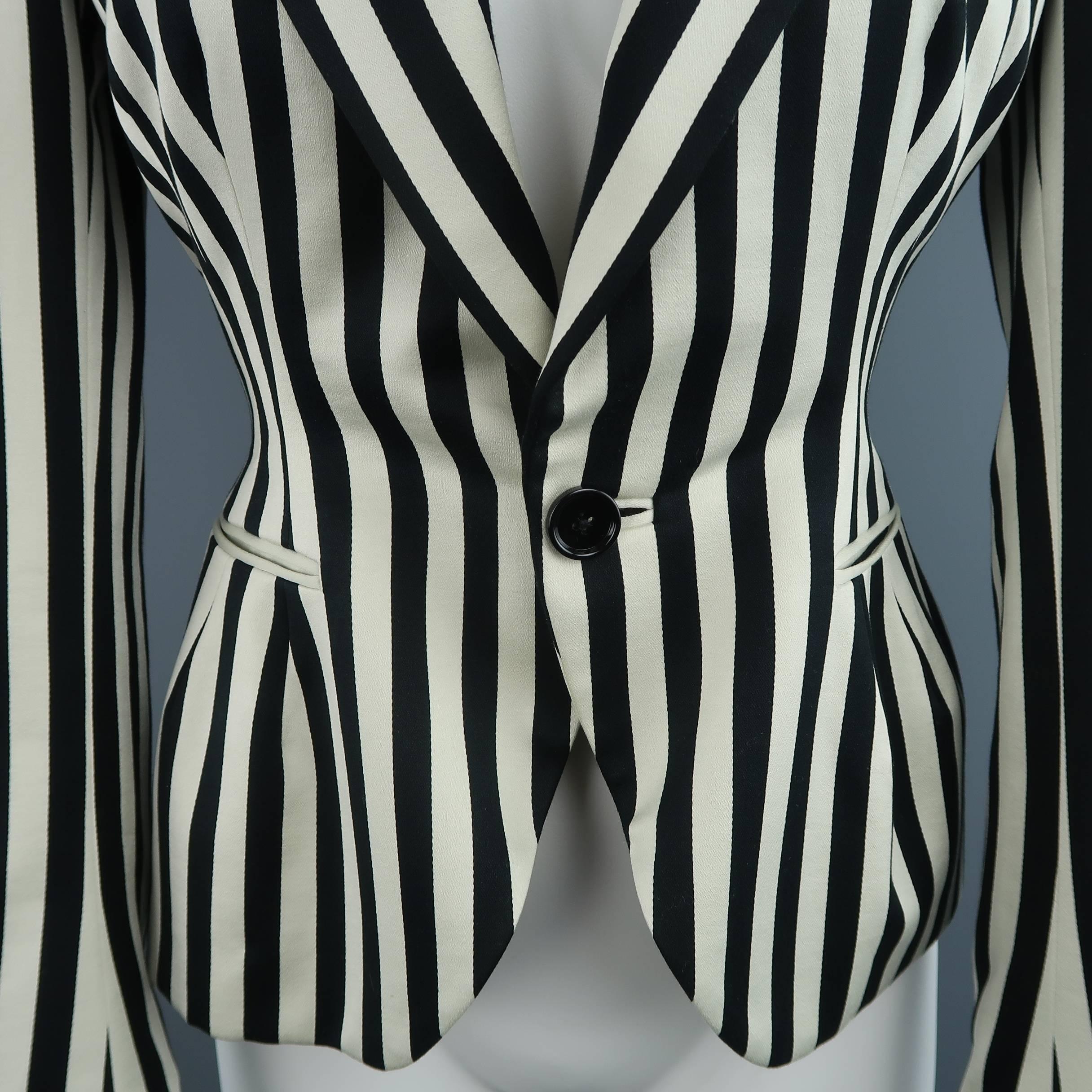 Ralph Lauren Cream and Black Striped Cotton Peak Lapel Jacket In Excellent Condition In San Francisco, CA