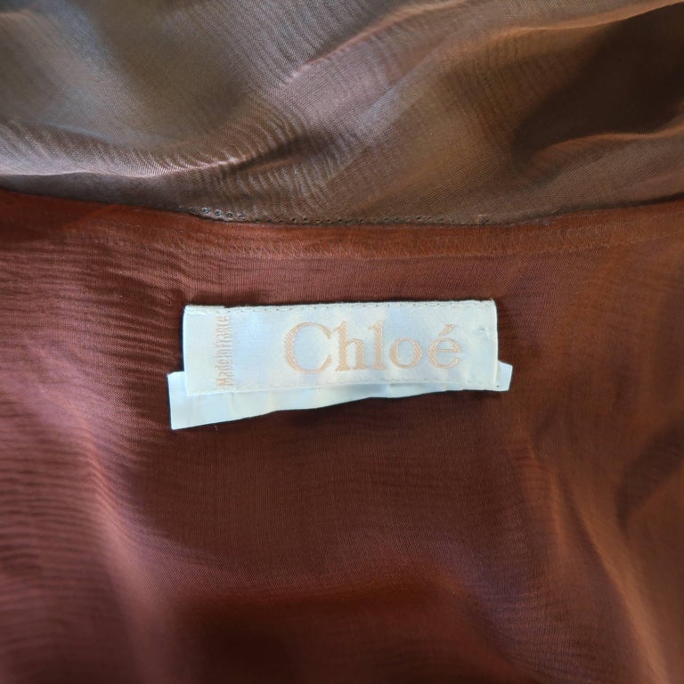 CHLOE Size M Teal and Taupe Ombre Silk Shawl Collar Dress Top at 1stDibs