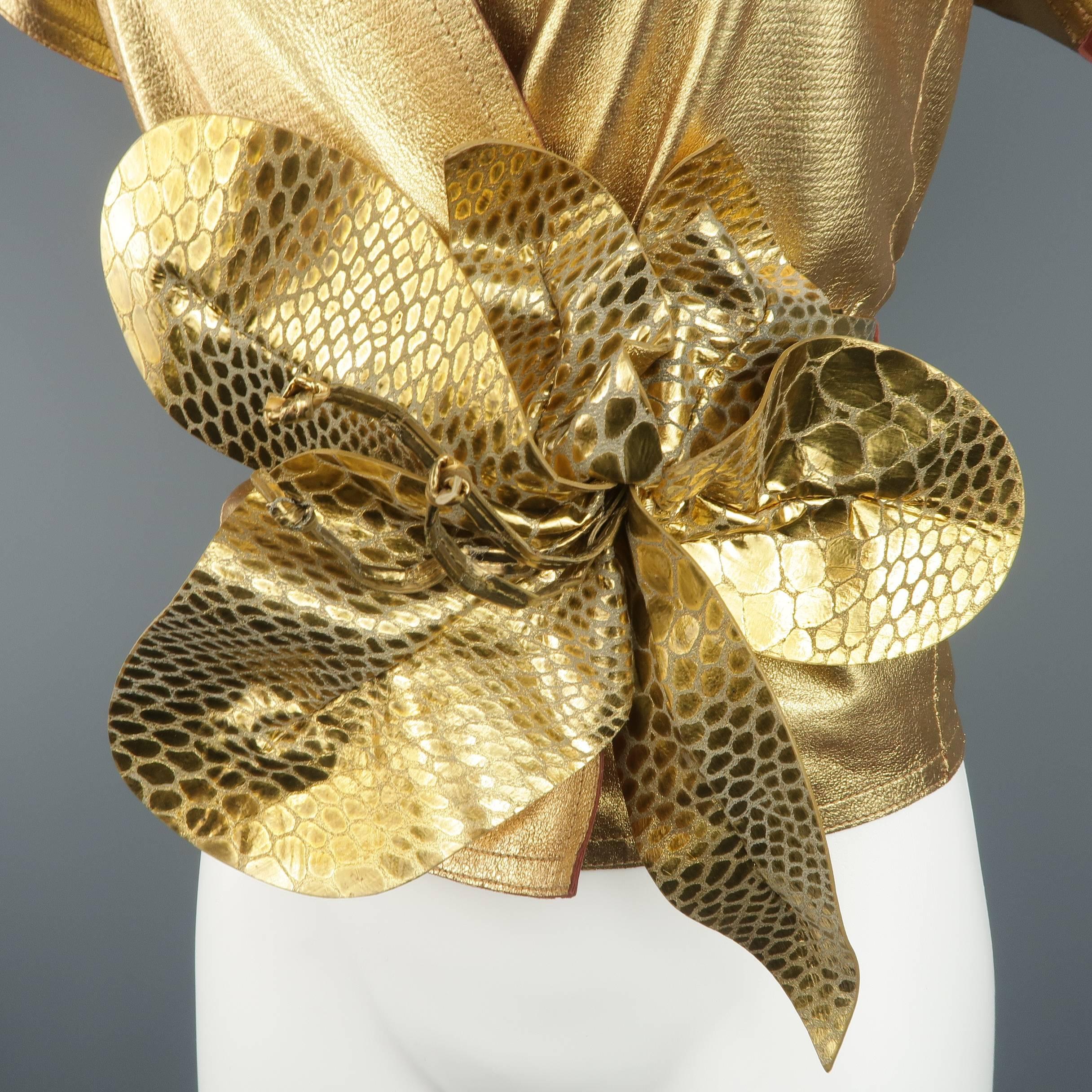 Brown Marc Jacobs Gold Leather Wrap Flower Belt Blouse Top, Spring 2011 Runway 