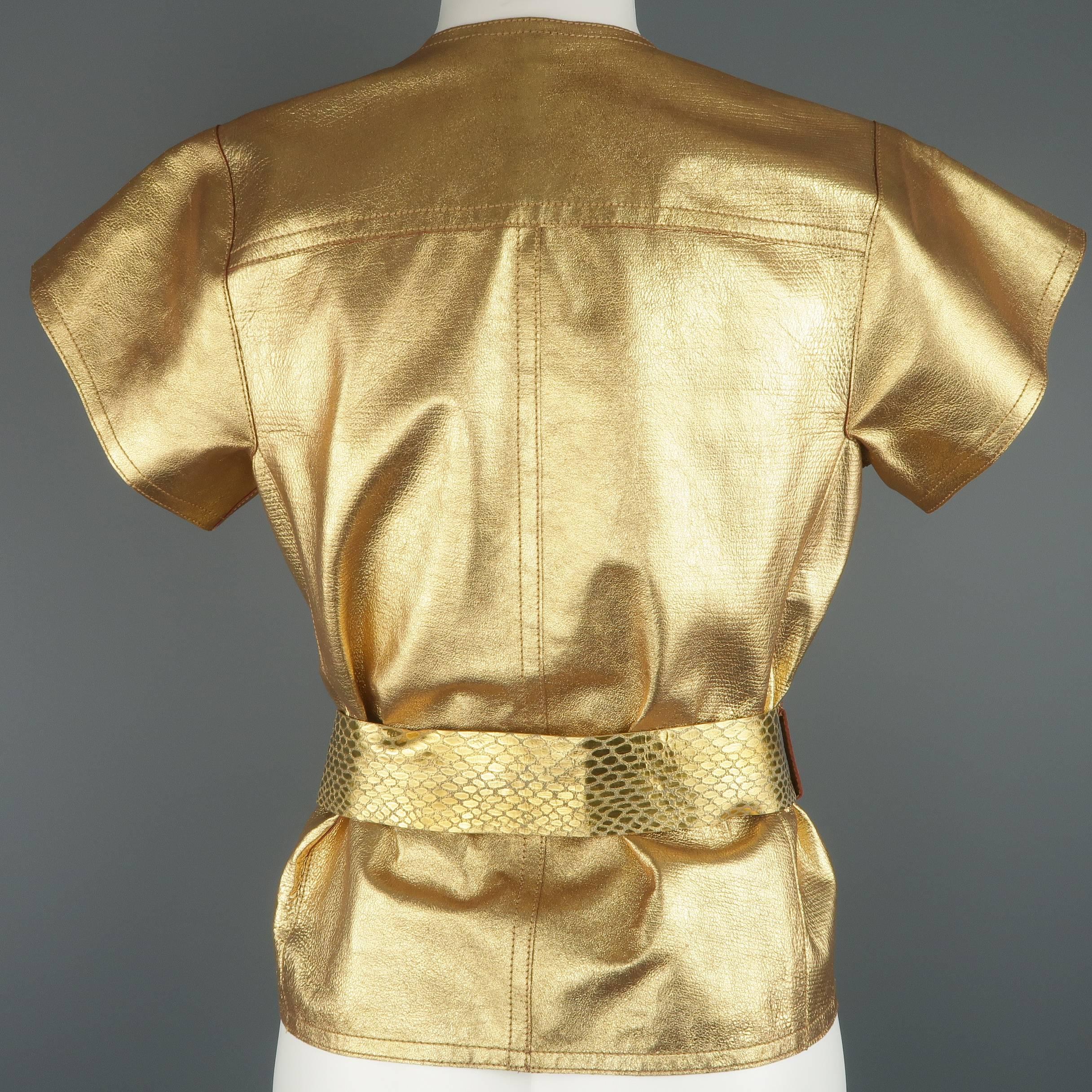 Marc Jacobs Gold Leather Wrap Flower Belt Blouse Top, Spring 2011 Runway  2