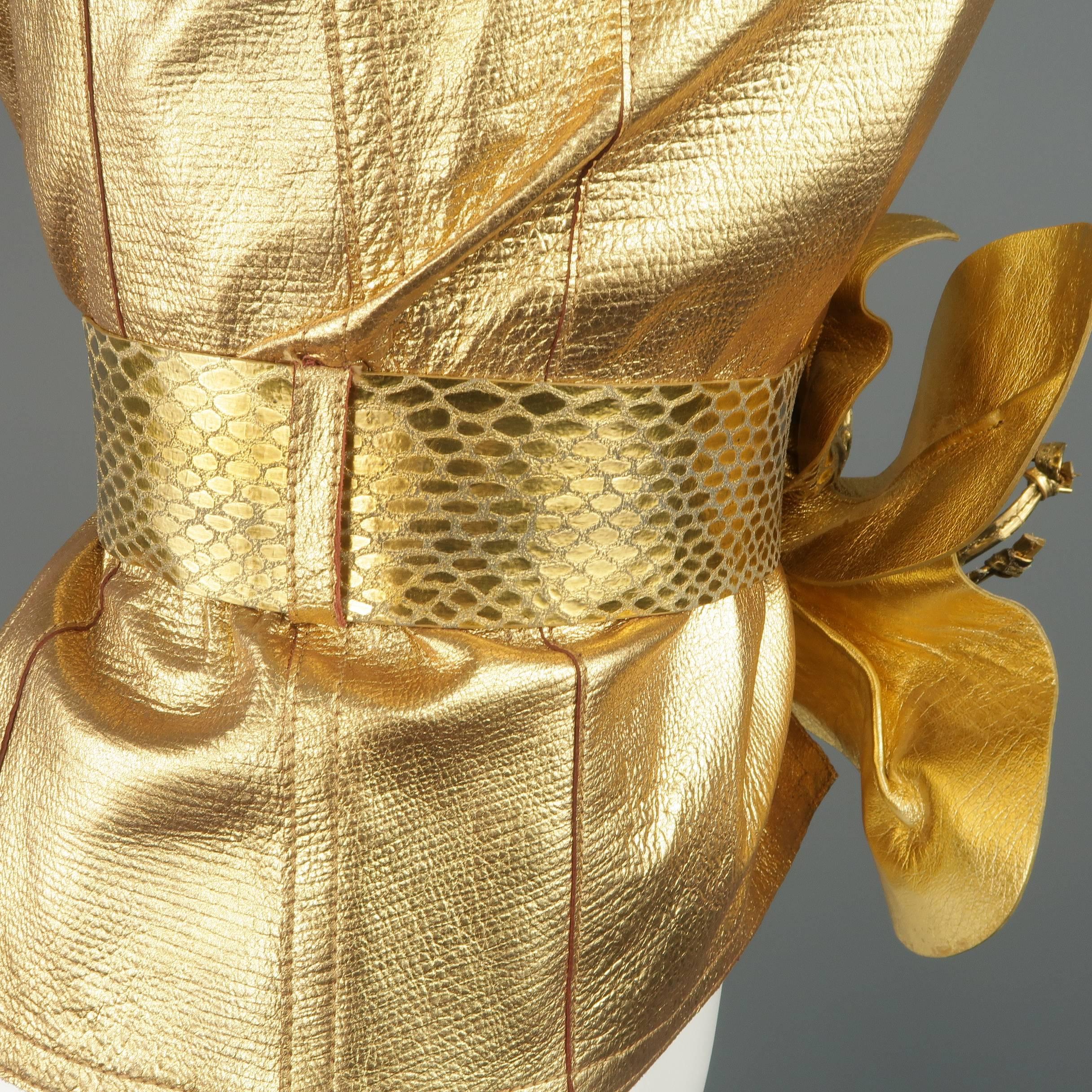 Marc Jacobs Gold Leather Wrap Flower Belt Blouse Top, Spring 2011 Runway  1