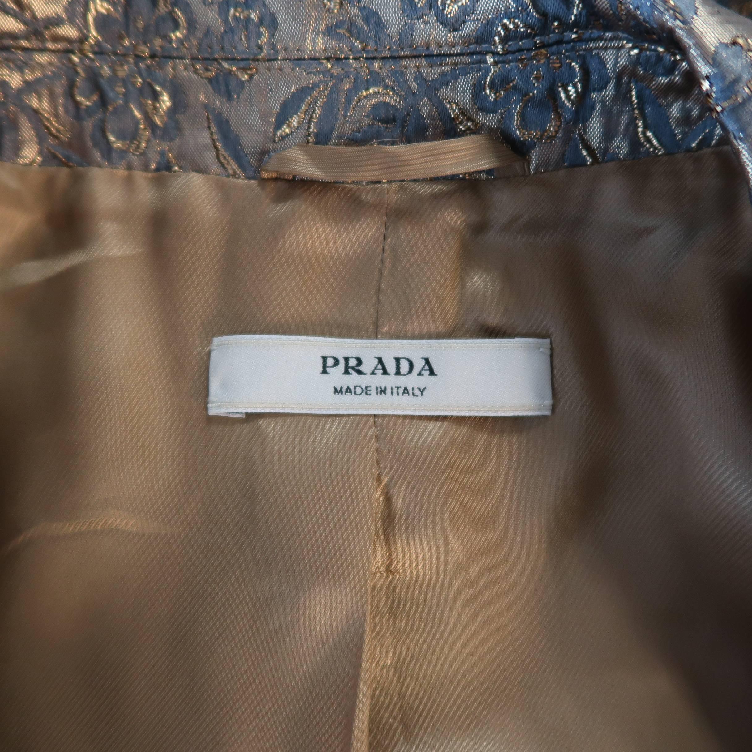 PRADA Size 8 Gold Silk Blend Floral Brocade Raw Trim Notch Lapel Jacket 4