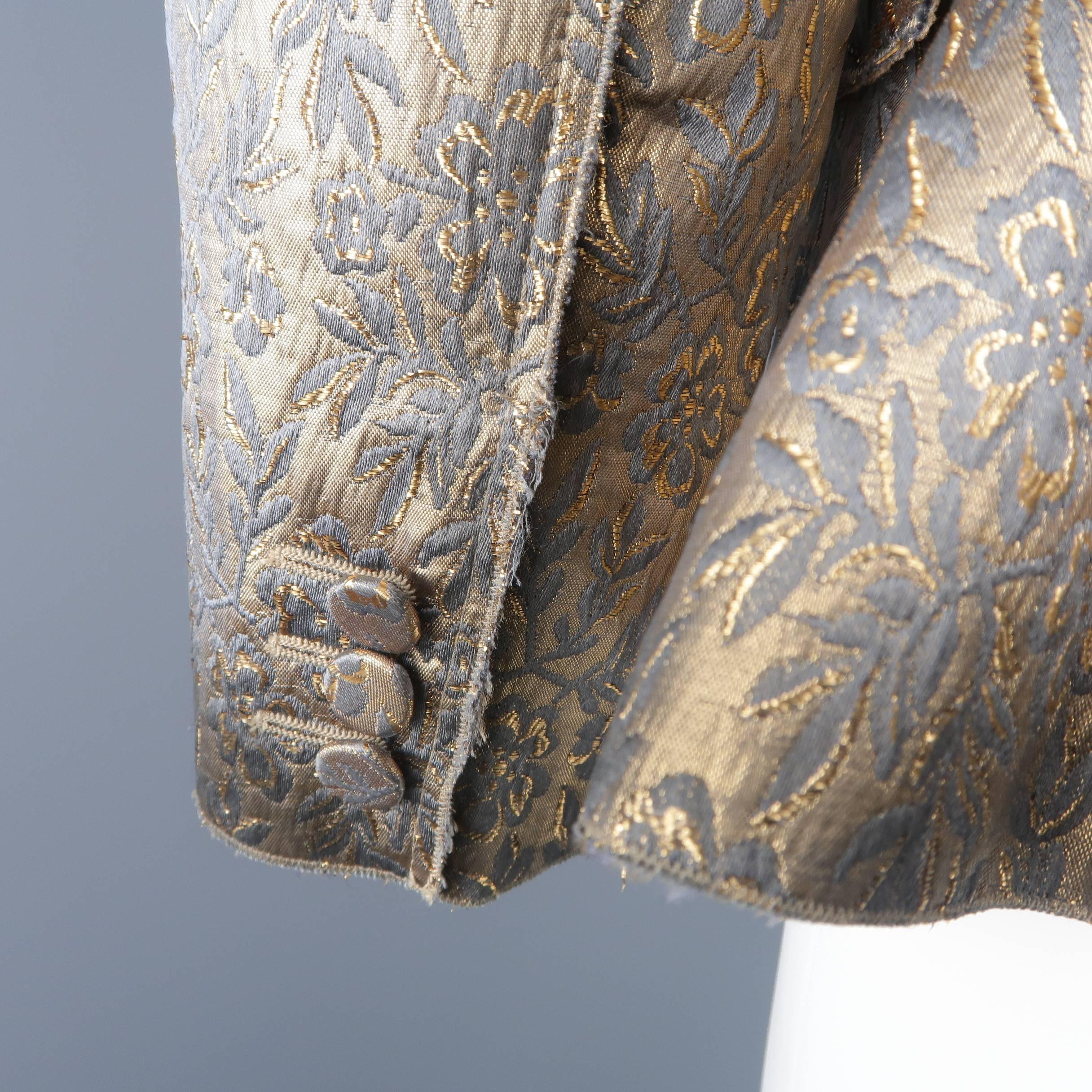 PRADA Size 8 Gold Silk Blend Floral Brocade Raw Trim Notch Lapel Jacket 3