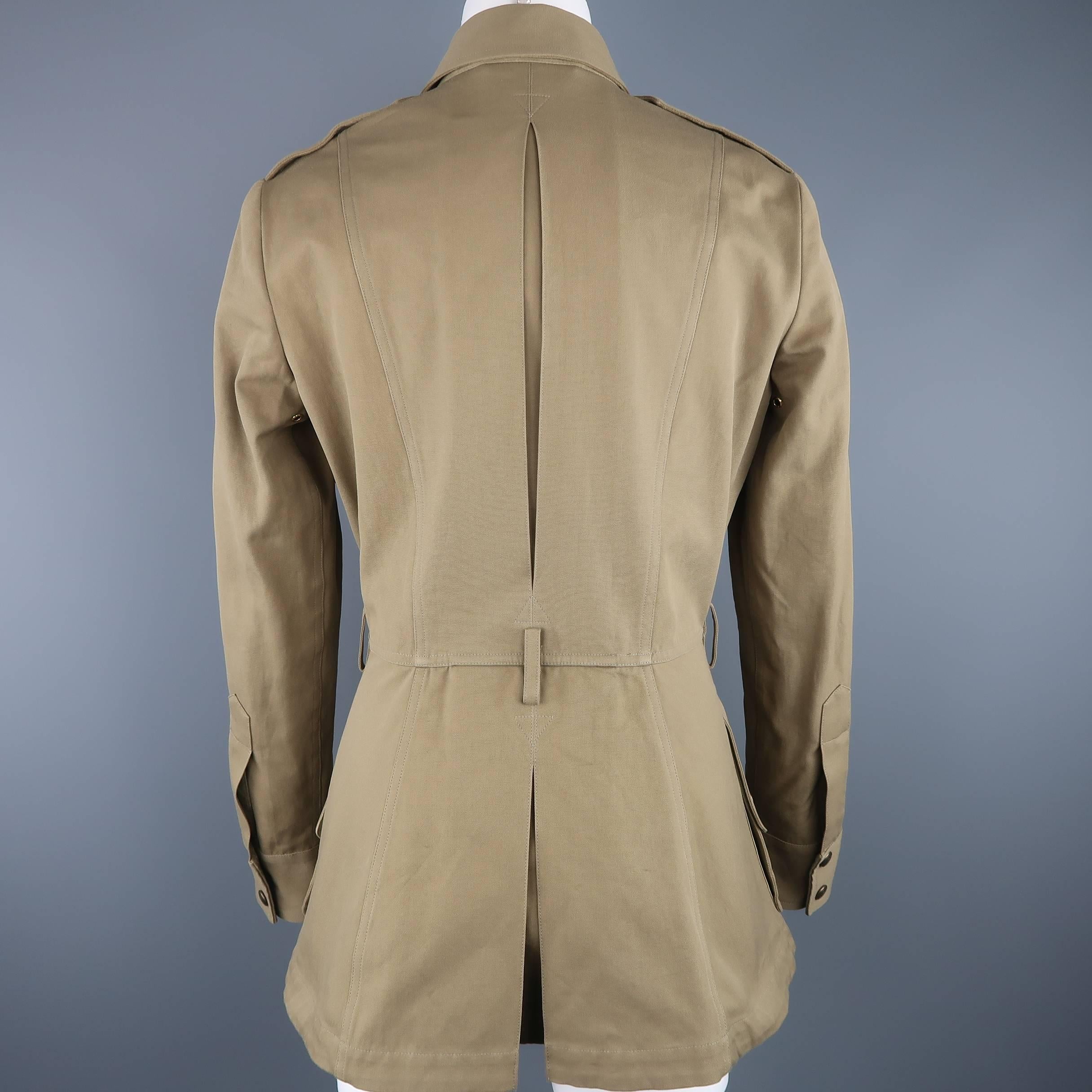 Ralph Lauren Olive Cotton Canvas Hidden Placket Collared Safari Jacket In Good Condition In San Francisco, CA