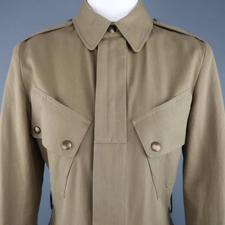 Ralph Lauren Olive Cotton Canvas Hidden Placket Collared Safari Jacket ...