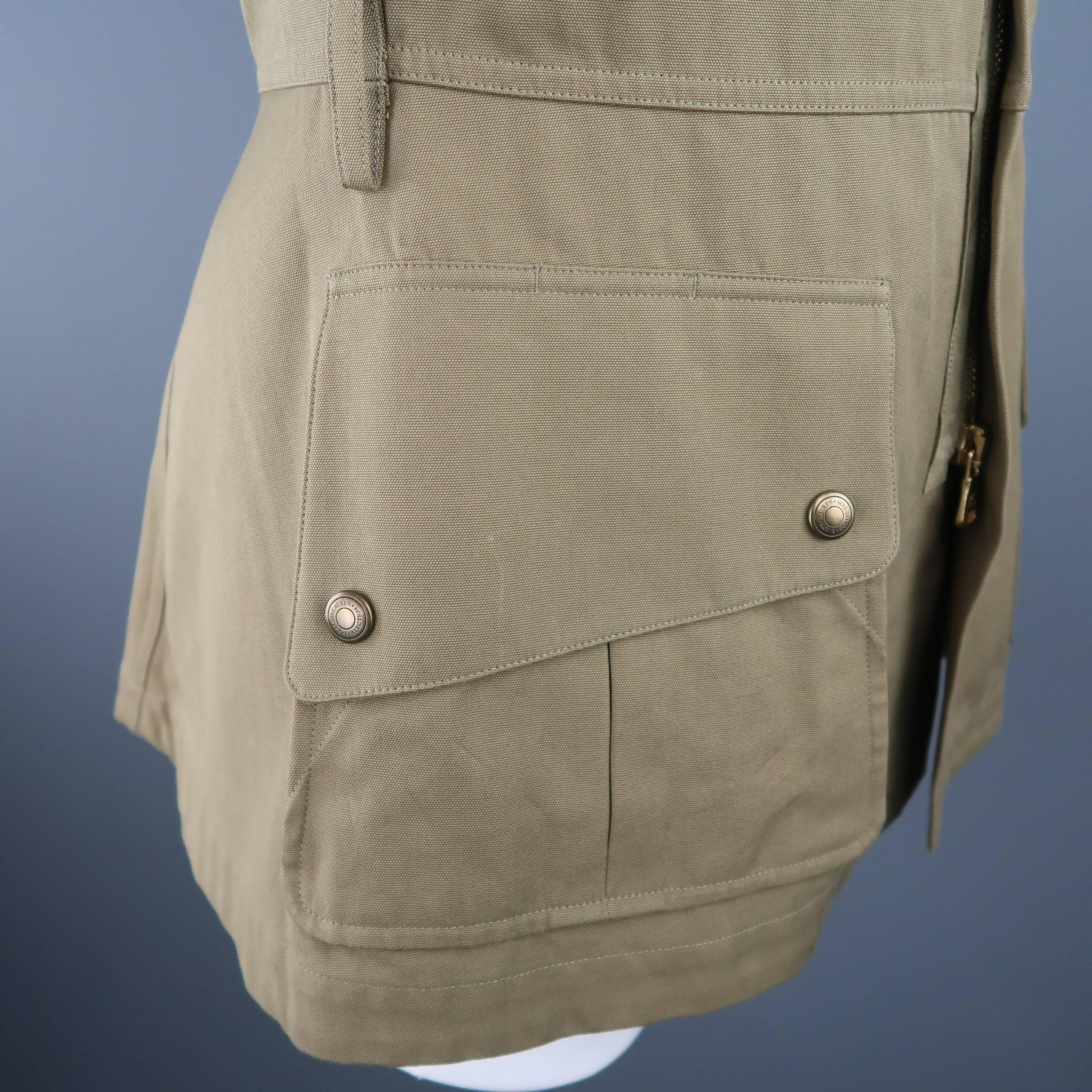 Brown Ralph Lauren Olive Cotton Canvas Hidden Placket Collared Safari Jacket