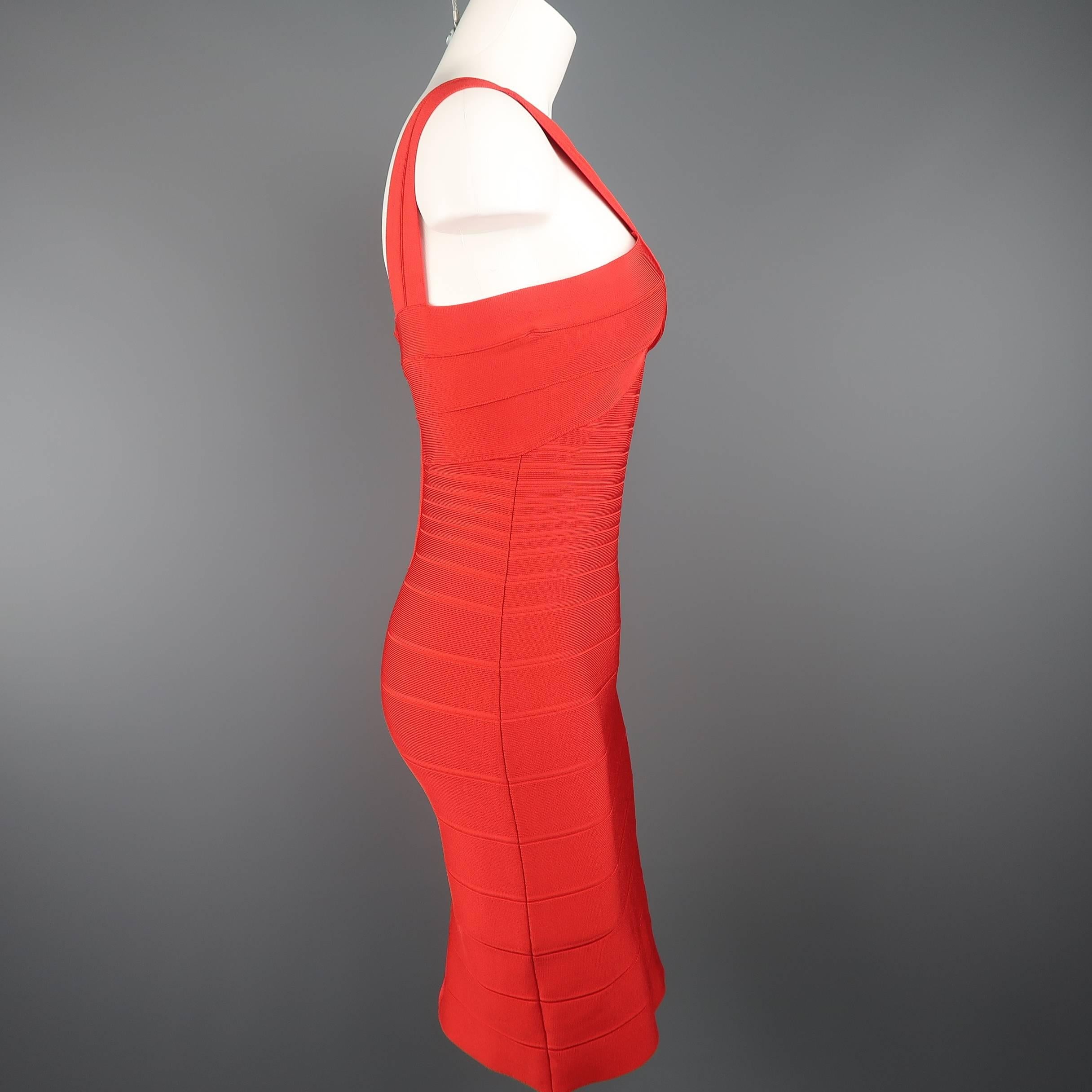 Women's HERVE LEGER Size L Red Bodycon Cross Strap STELLA Bandage Cocktail Dress