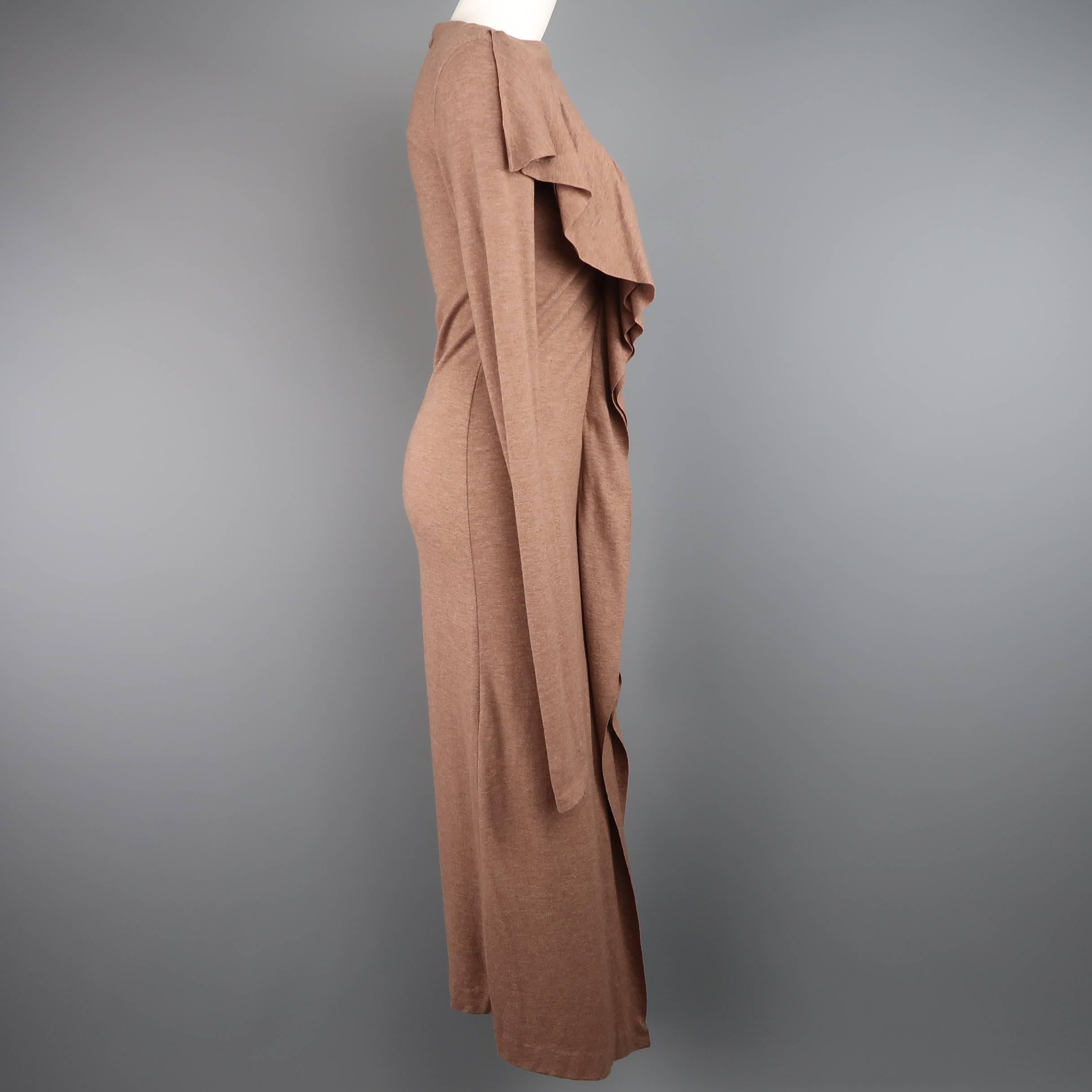 Women's JEAN PAUL GAULTIER Size 8 Tan Wool/Rayon Ruffle Long Sleeve Maxi Dress