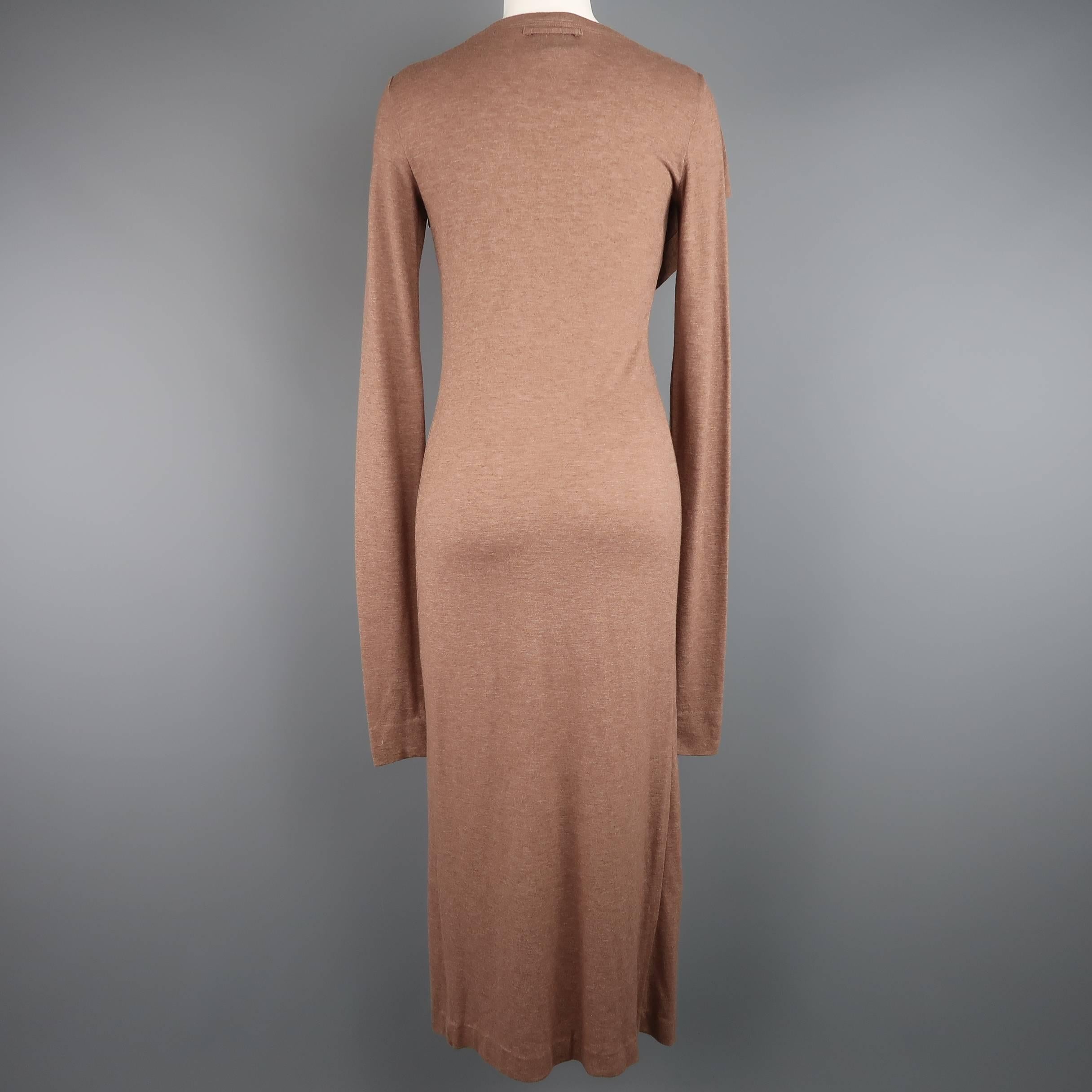 JEAN PAUL GAULTIER Size 8 Tan Wool/Rayon Ruffle Long Sleeve Maxi Dress 1