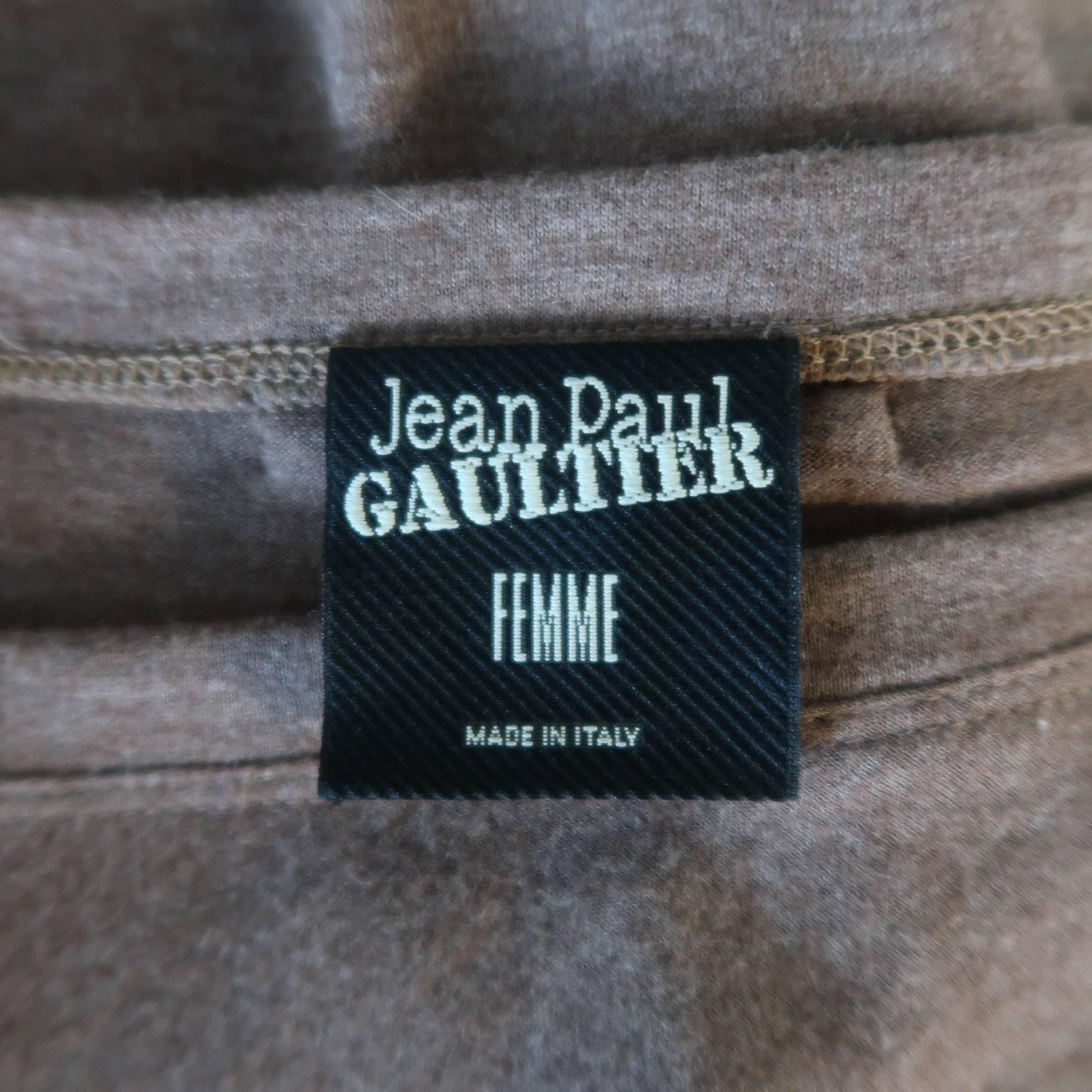 JEAN PAUL GAULTIER Size 8 Tan Wool/Rayon Ruffle Long Sleeve Maxi Dress 3