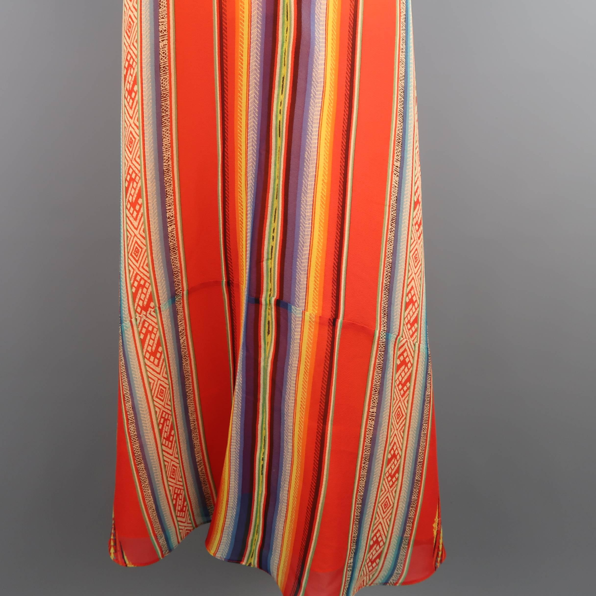 Ralph Lauren Red Orange Mexican Serape Print Silk A Line Maxi Skirt, Size 6  In Excellent Condition In San Francisco, CA