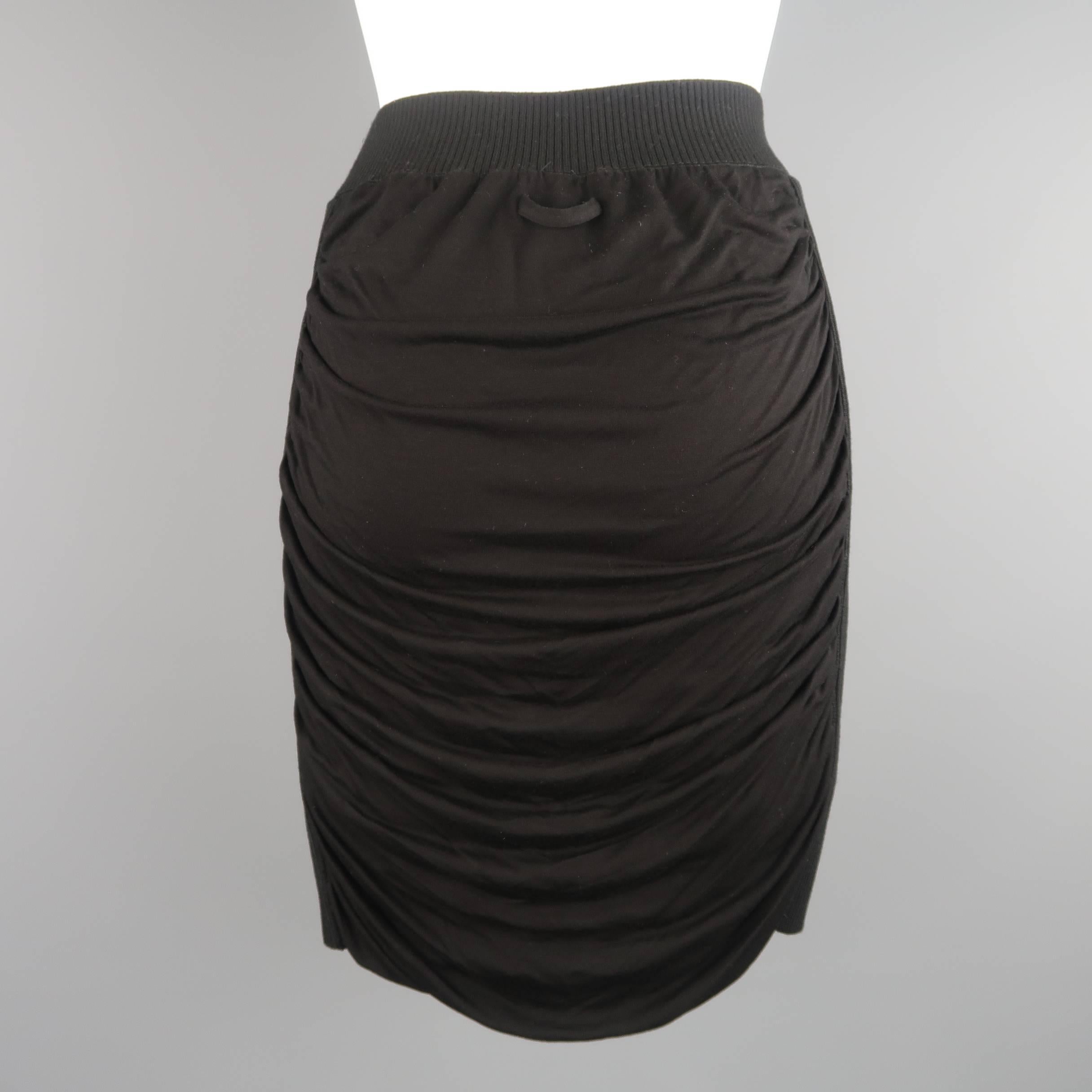 Jean Paul Gaultier Ruched Black Viscose Blend Ribbed Side Pencil Skirt 2