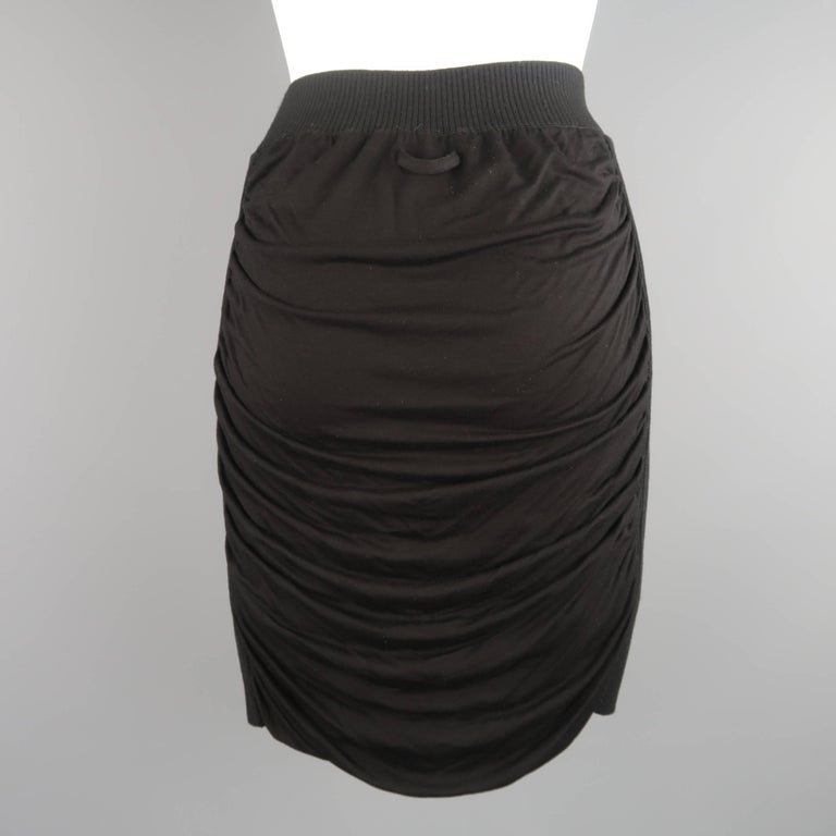Jean Paul Gaultier Ruched Black Viscose Blend Ribbed Side Pencil Skirt ...