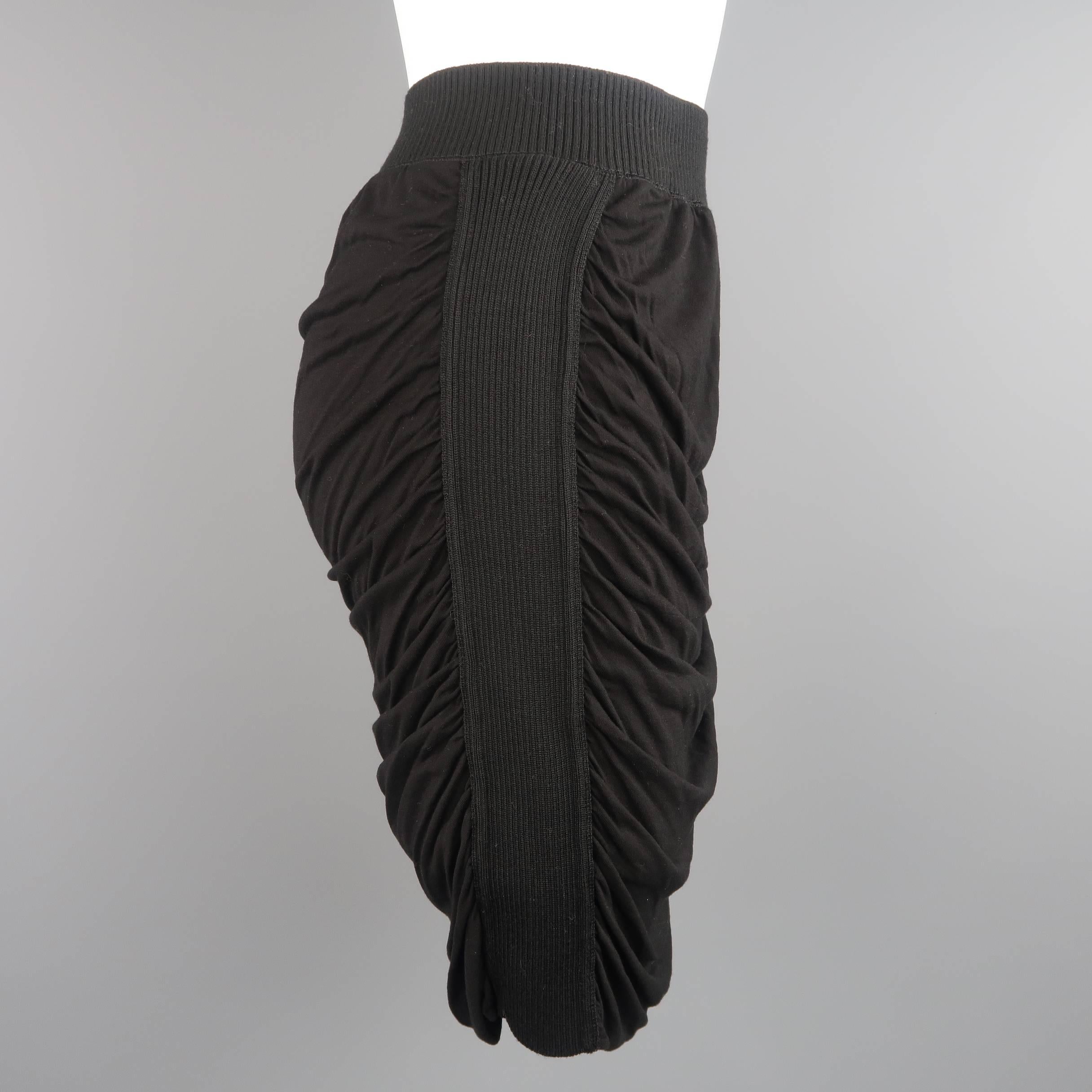 Women's Jean Paul Gaultier Ruched Black Viscose Blend Ribbed Side Pencil Skirt