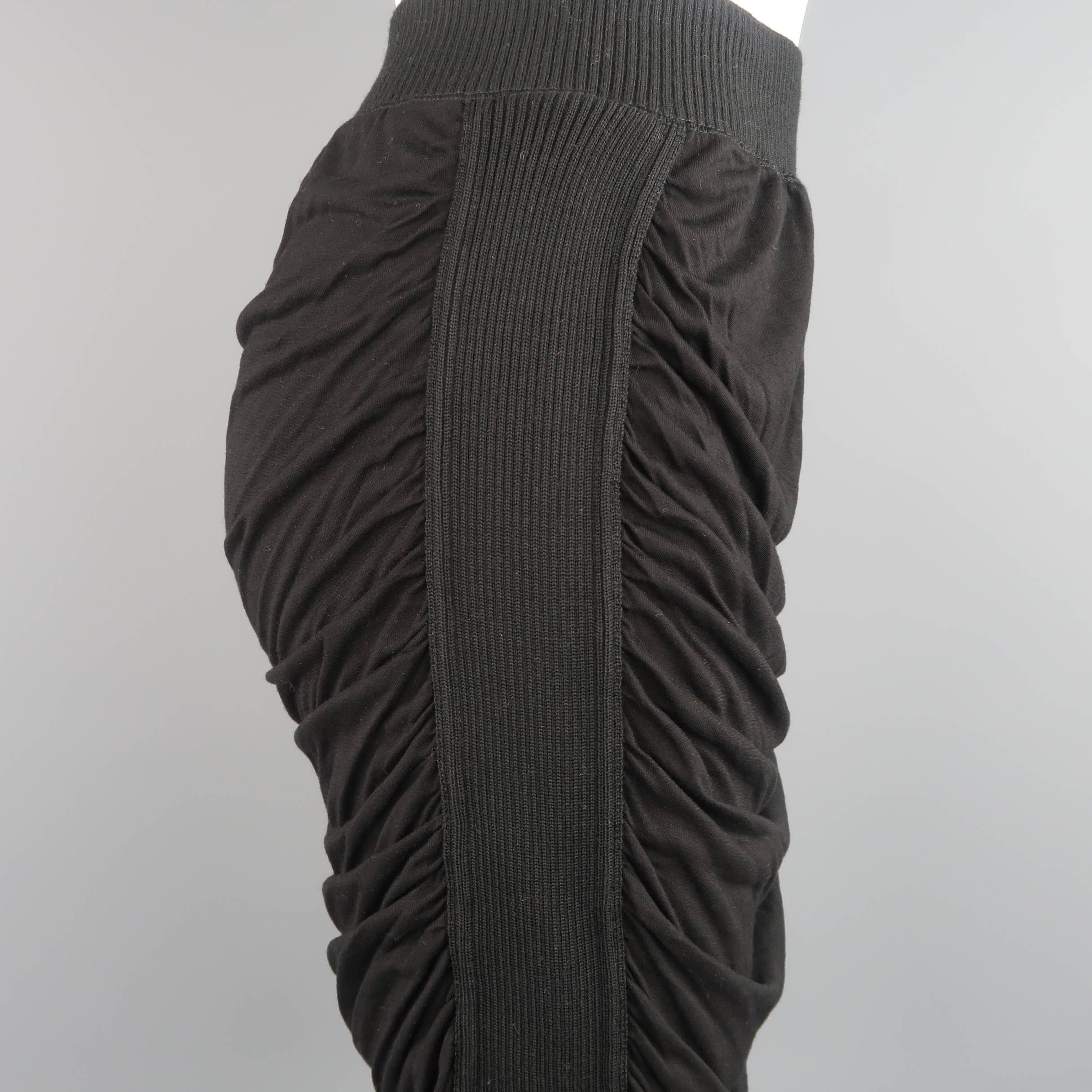 Jean Paul Gaultier Ruched Black Viscose Blend Ribbed Side Pencil Skirt 1