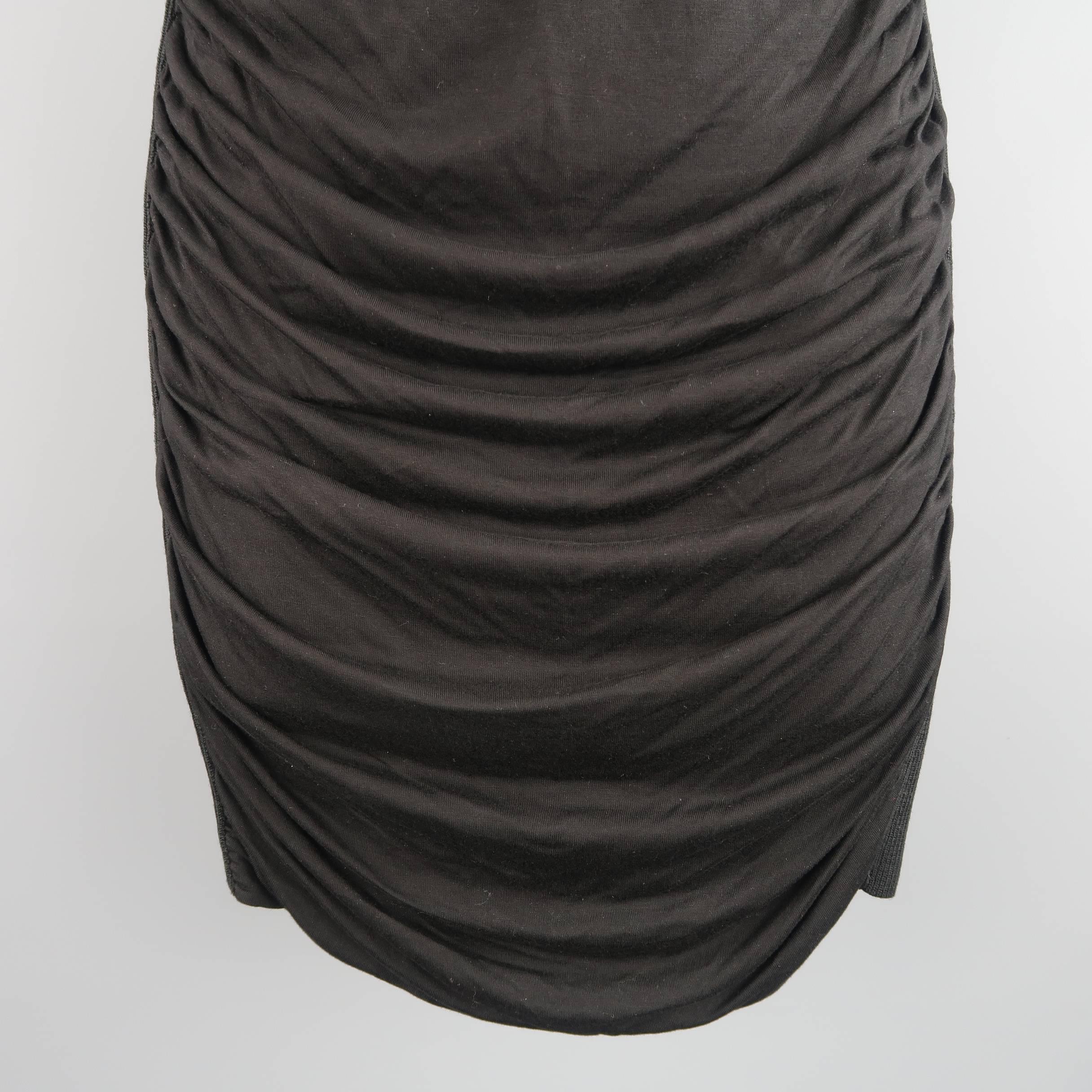 Jean Paul Gaultier Ruched Black Viscose Blend Ribbed Side Pencil Skirt In Excellent Condition In San Francisco, CA