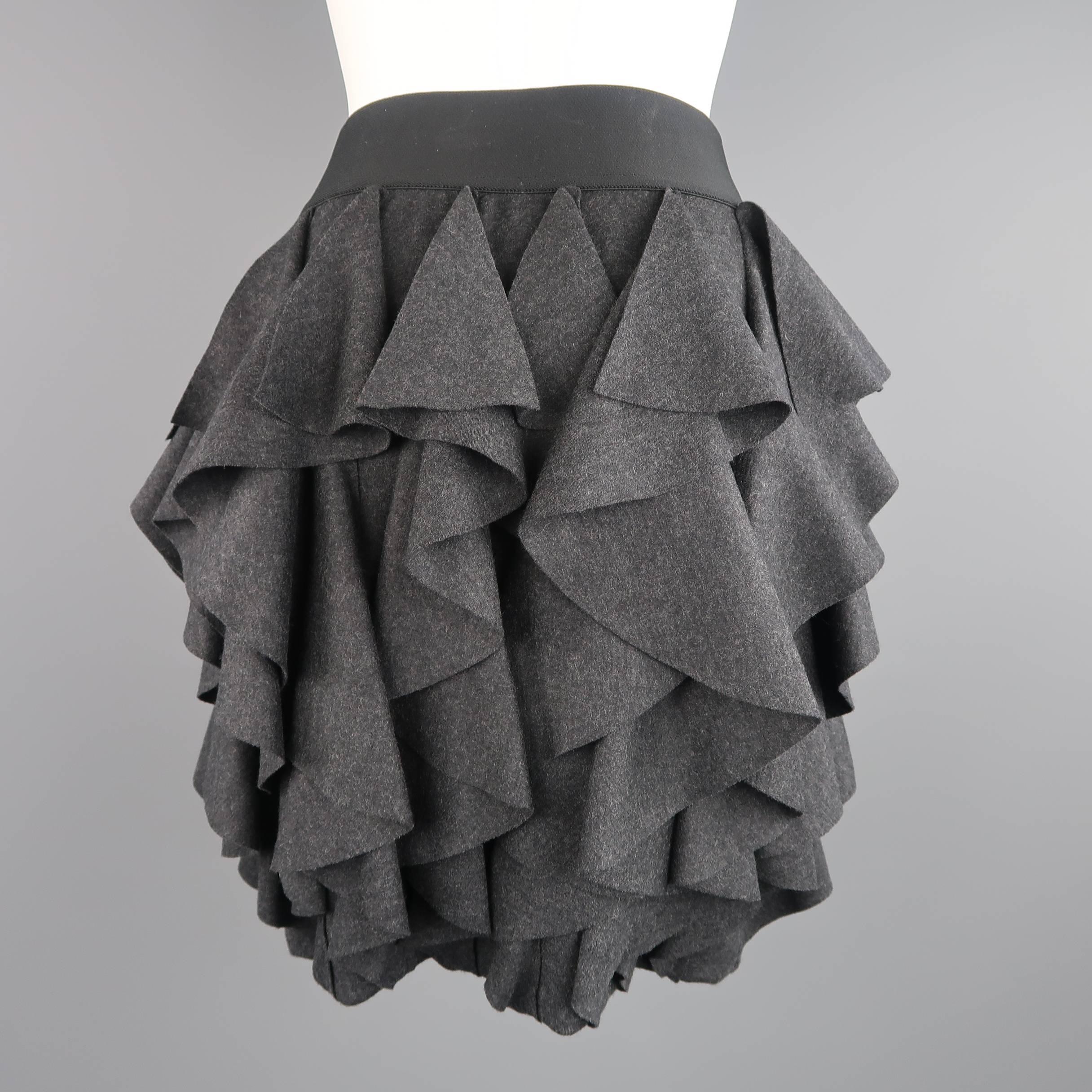 Yigal Azrouel Charcoal Ruffled Wool Jeweled Waistband Skirt, Size L  1