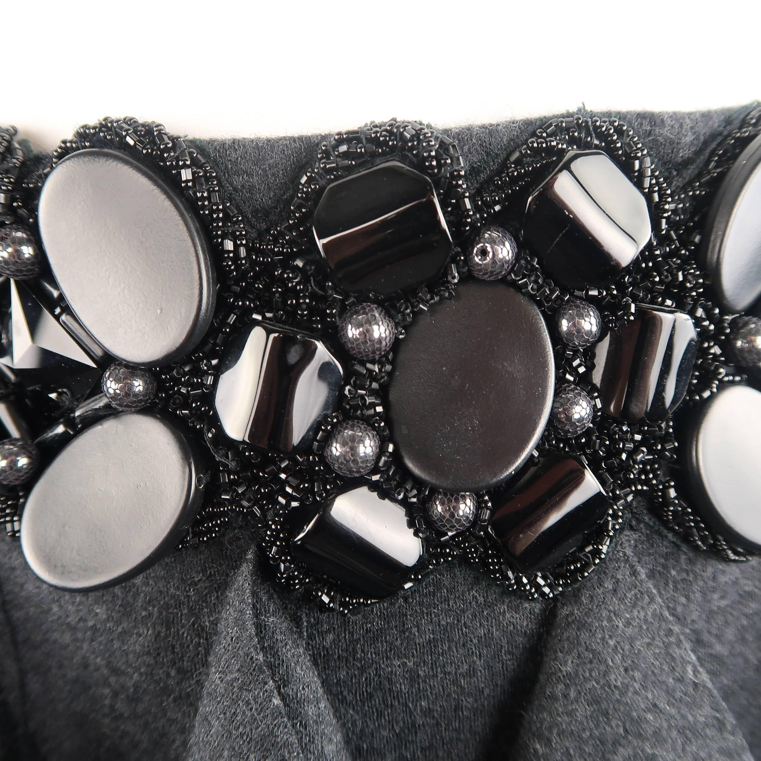 Black Yigal Azrouel Charcoal Ruffled Wool Jeweled Waistband Skirt, Size L 