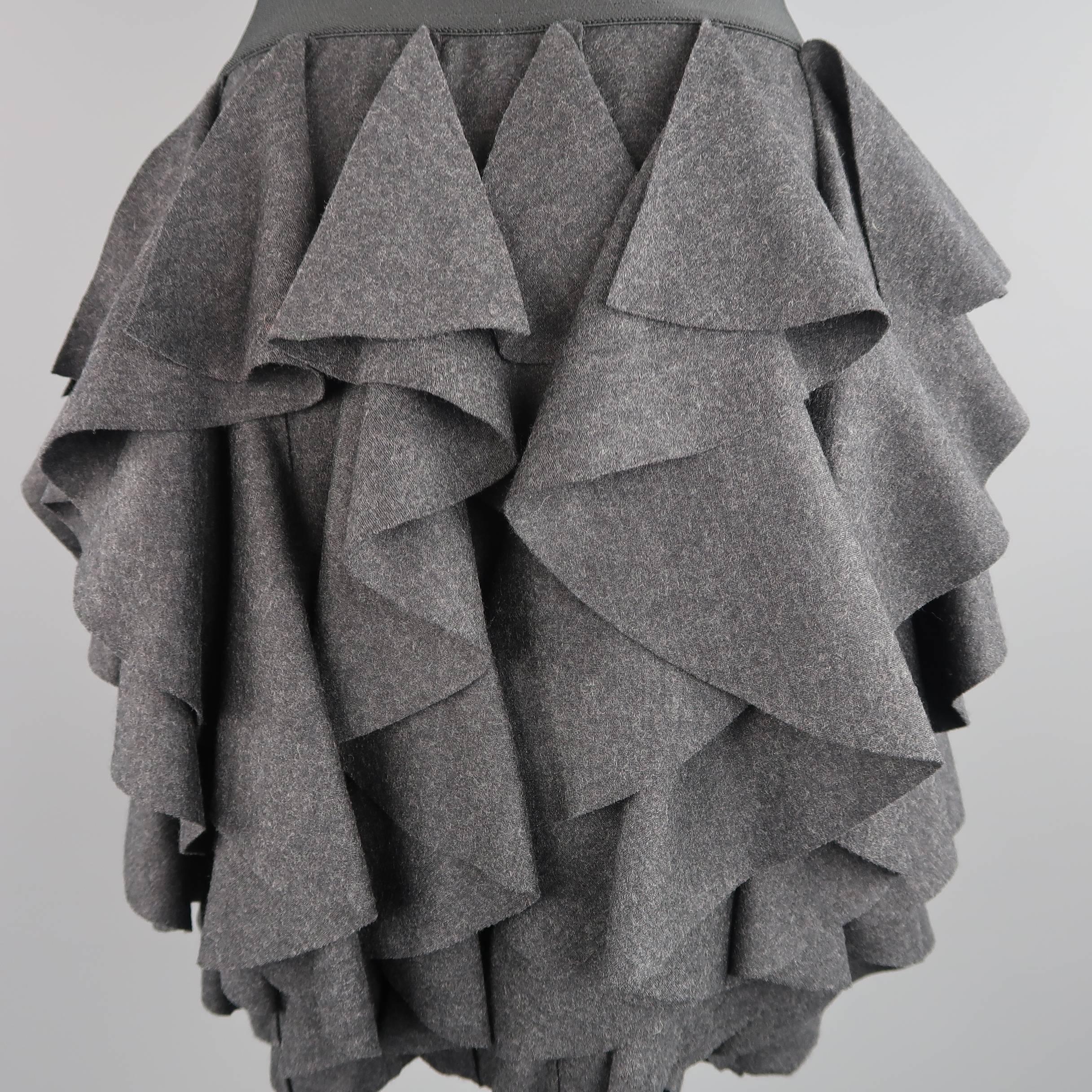 Yigal Azrouel Charcoal Ruffled Wool Jeweled Waistband Skirt, Size L  2