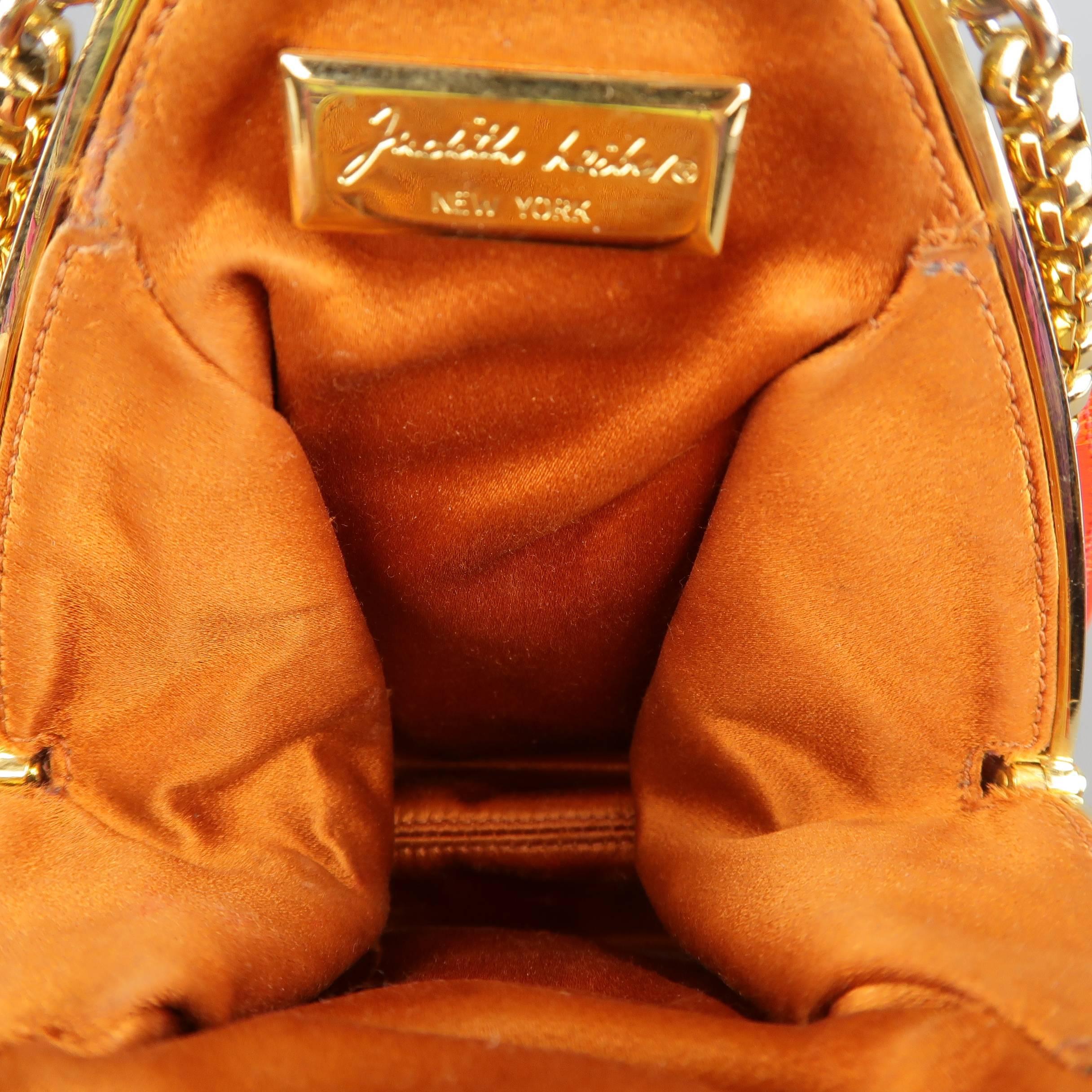 Judith Lieber Handbag Orange Alligator Leather Aurora Borealis Gold Chain Mini 3