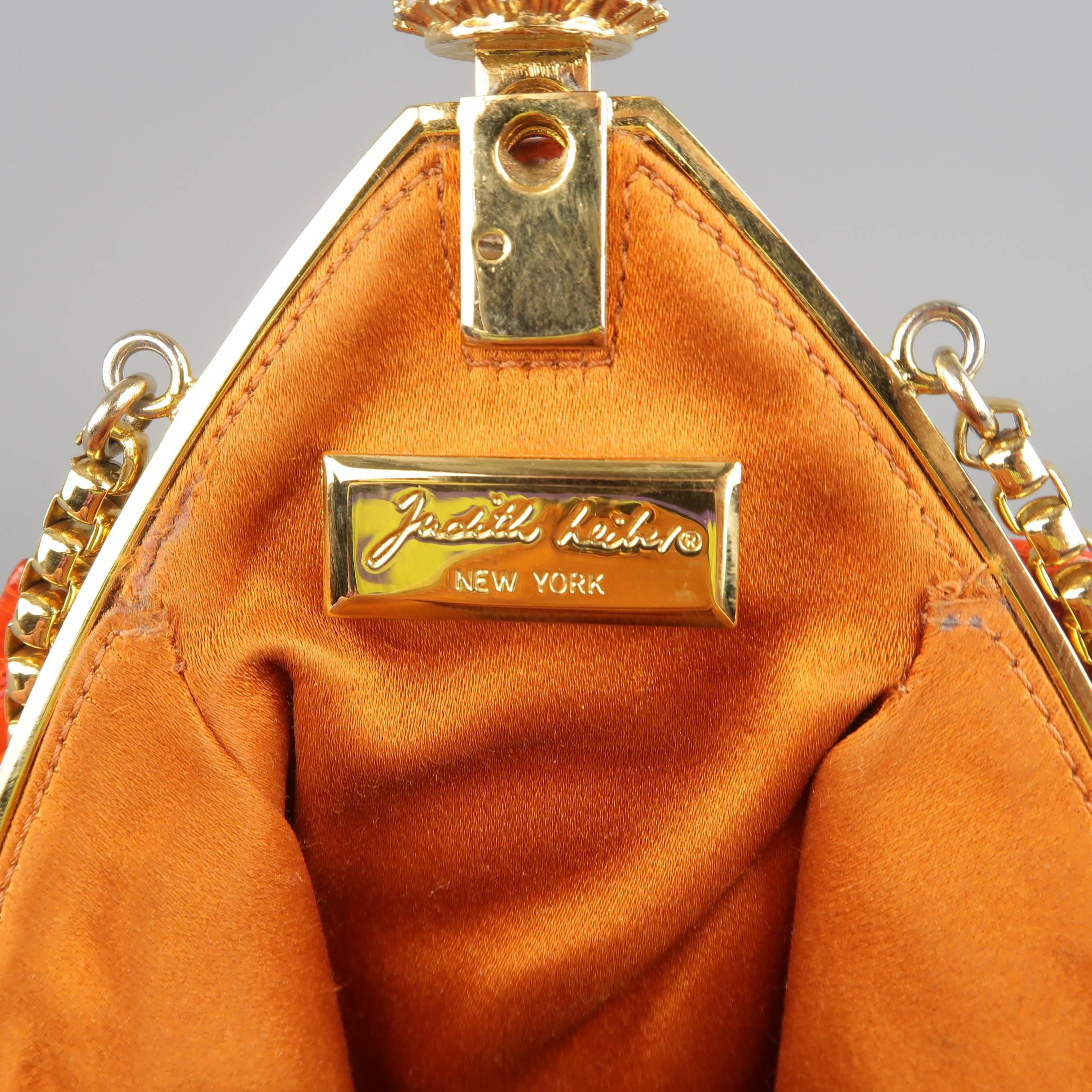 Judith Lieber Handbag Orange Alligator Leather Aurora Borealis Gold Chain Mini 4
