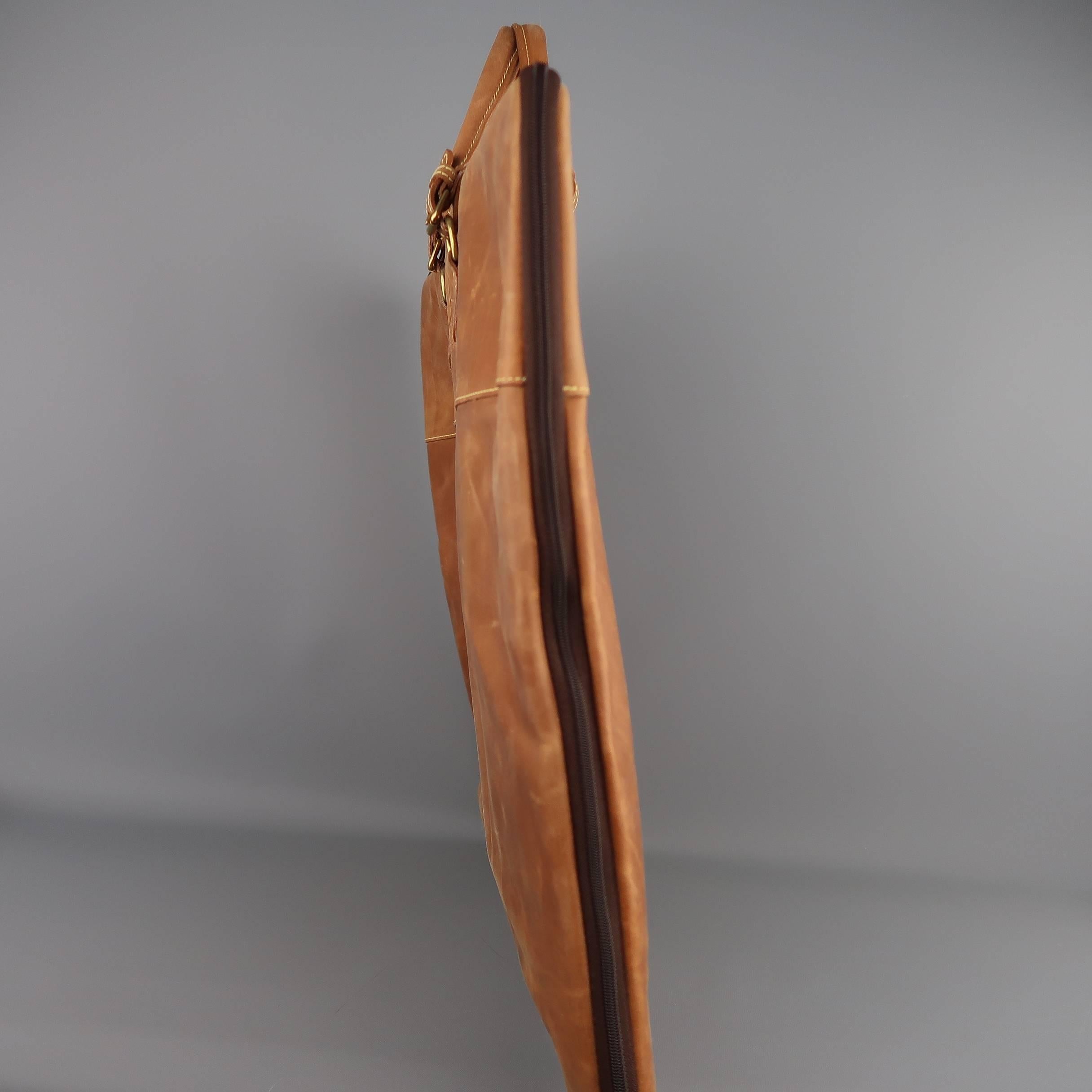 Mulholland Tan Leather Rectangular Travel Garment Bag In Fair Condition In San Francisco, CA