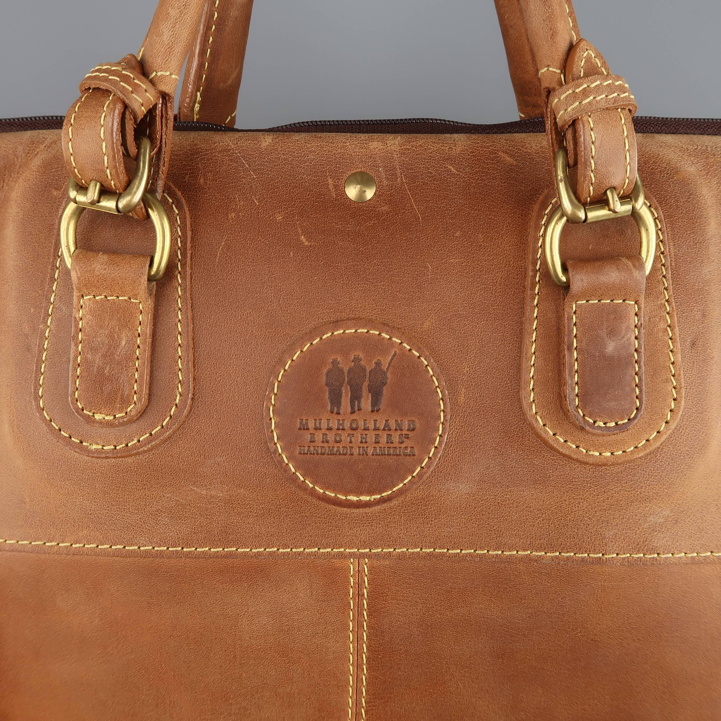 Brown Mulholland Tan Leather Rectangular Travel Garment Bag