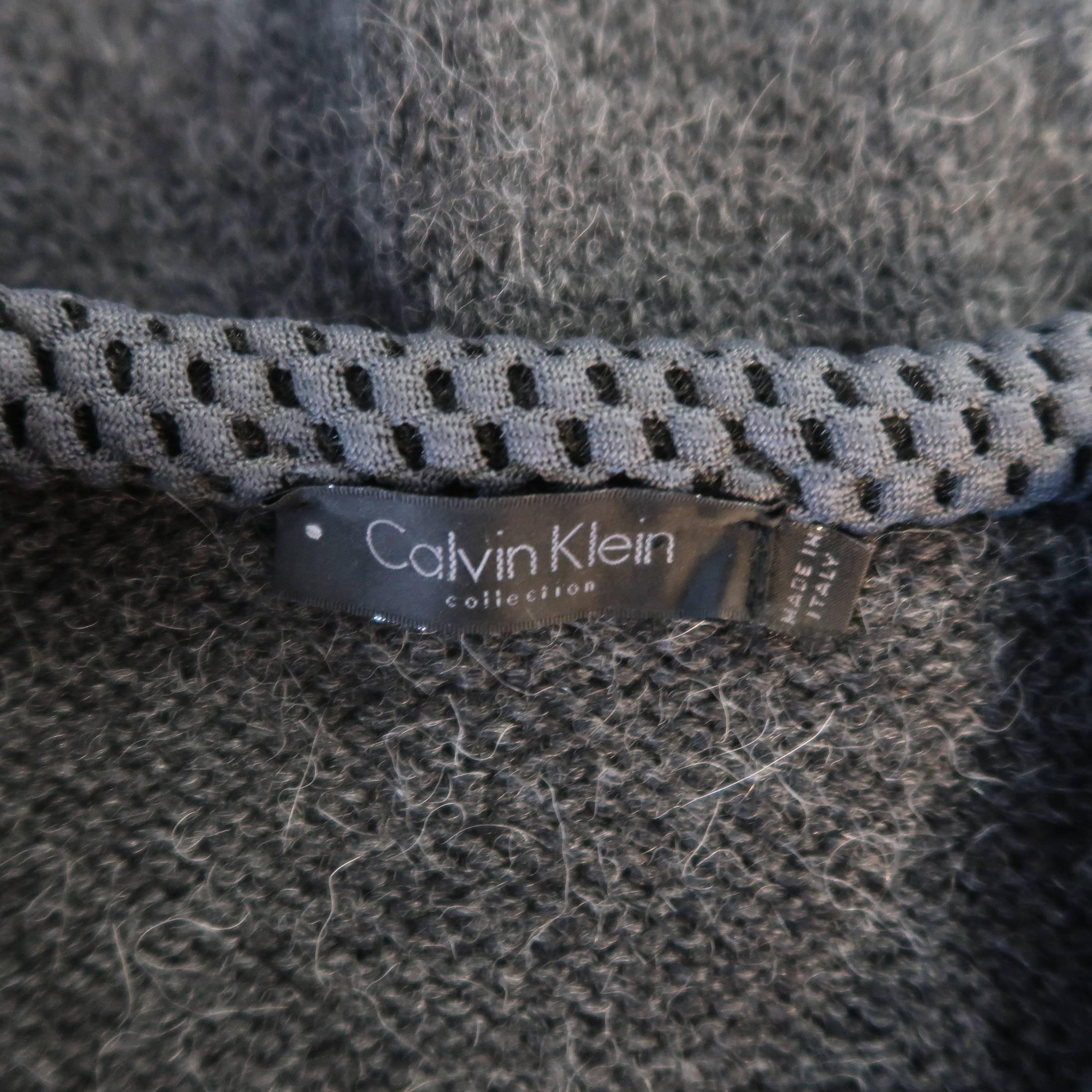 Calvin Klein Collection Men's Dark Gray Alpaca Knit and Mesh Crewneck Sweater 2