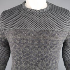 Calvin Klein Collection Men's Dark Gray Alpaca Knit and Mesh Crewneck Sweater
