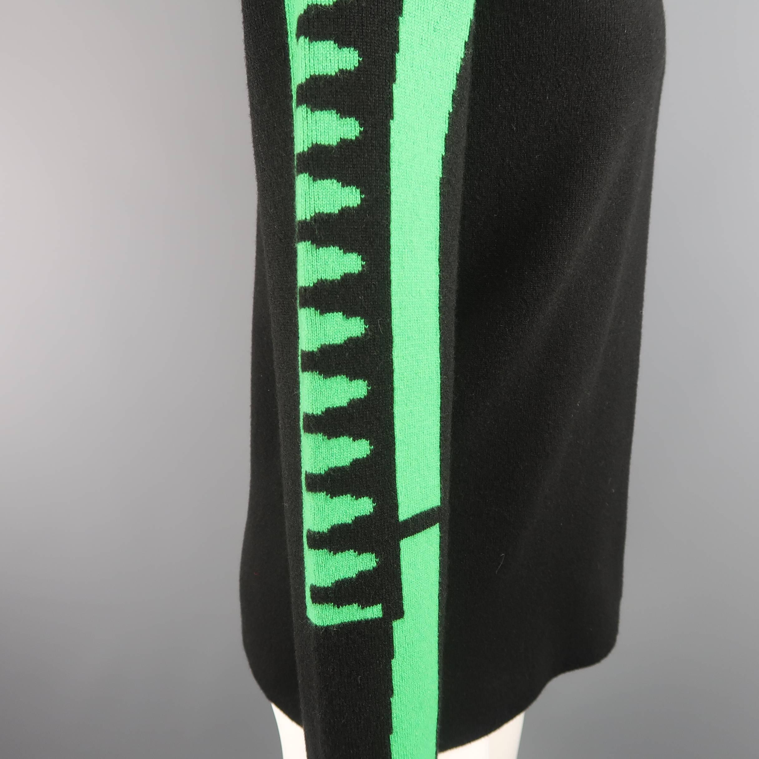 Men's JIL SANDER Size M Black Cream Green & Blue Color Block Cashmere Sweater 2