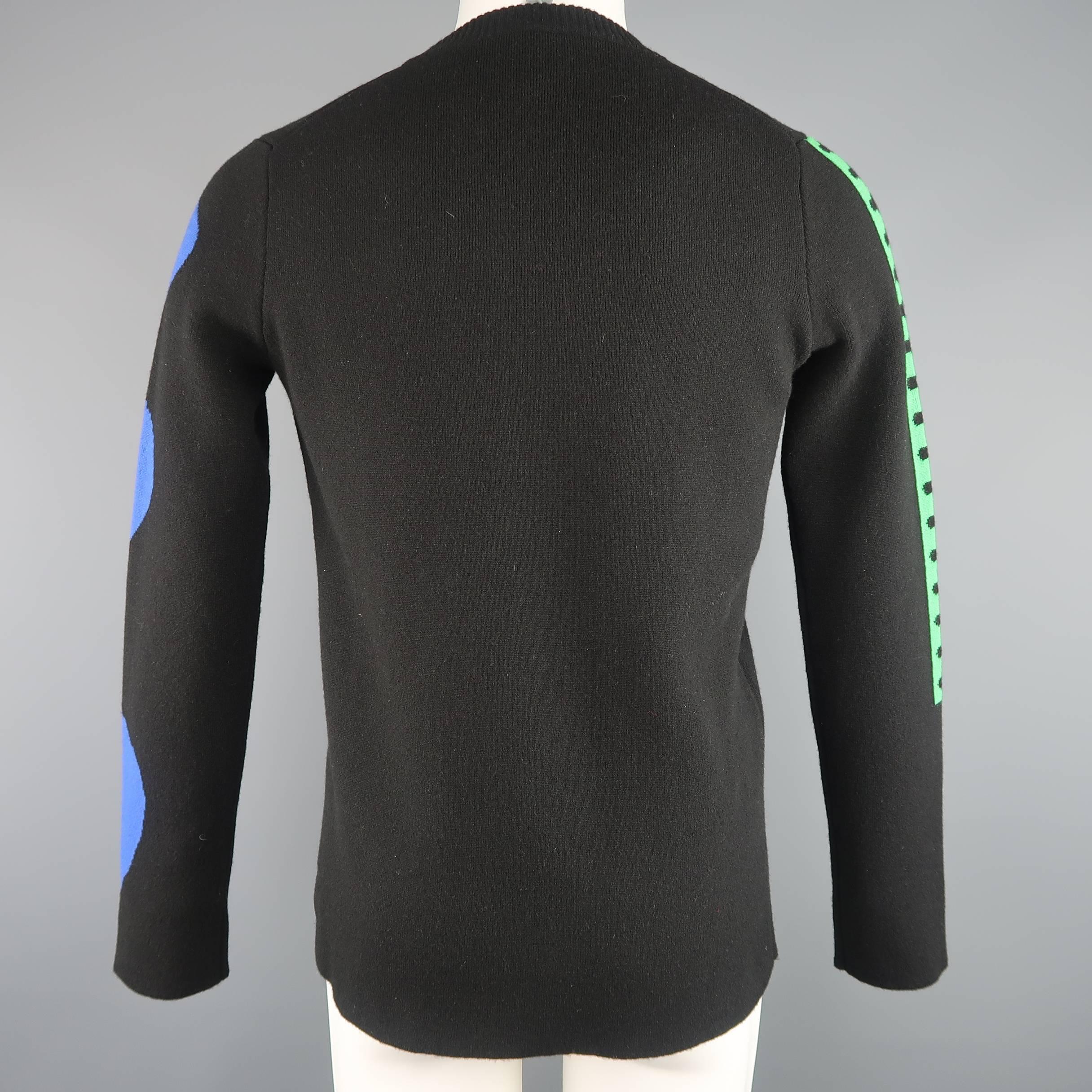 Men's JIL SANDER Size M Black Cream Green & Blue Color Block Cashmere Sweater 3